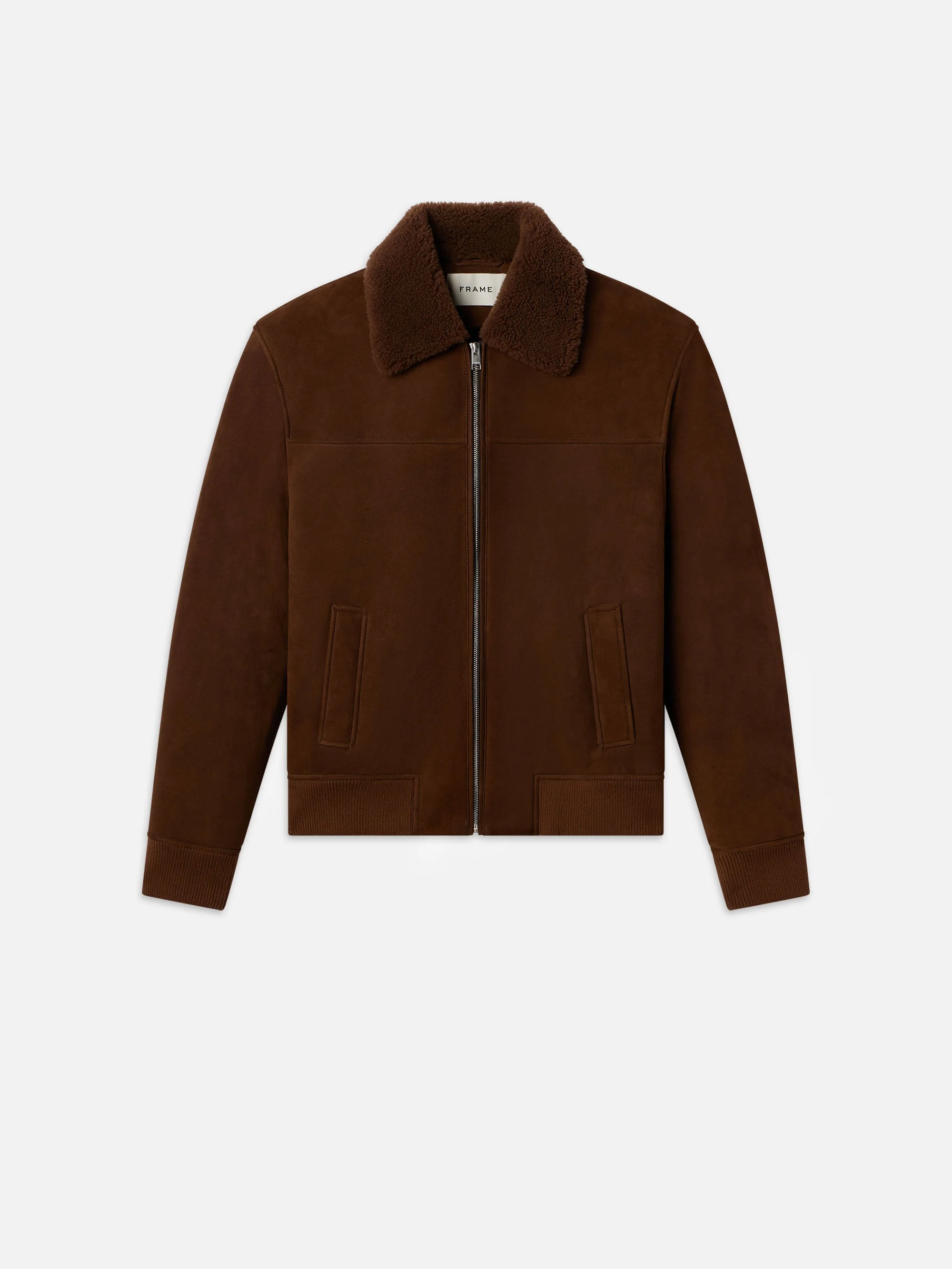 Suede Shearling Bomber in Dark Camel - 1