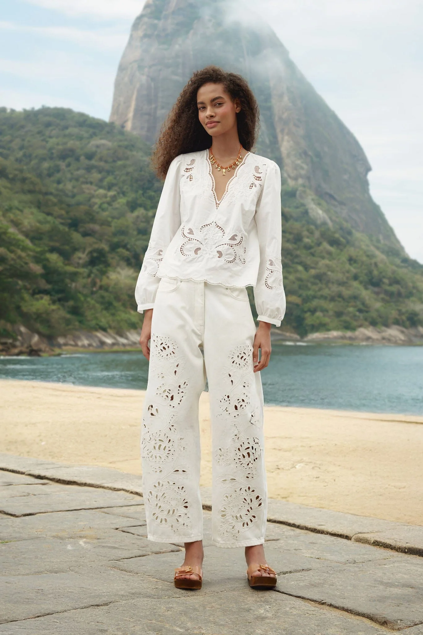 White Richelieu Twill Pants - 1