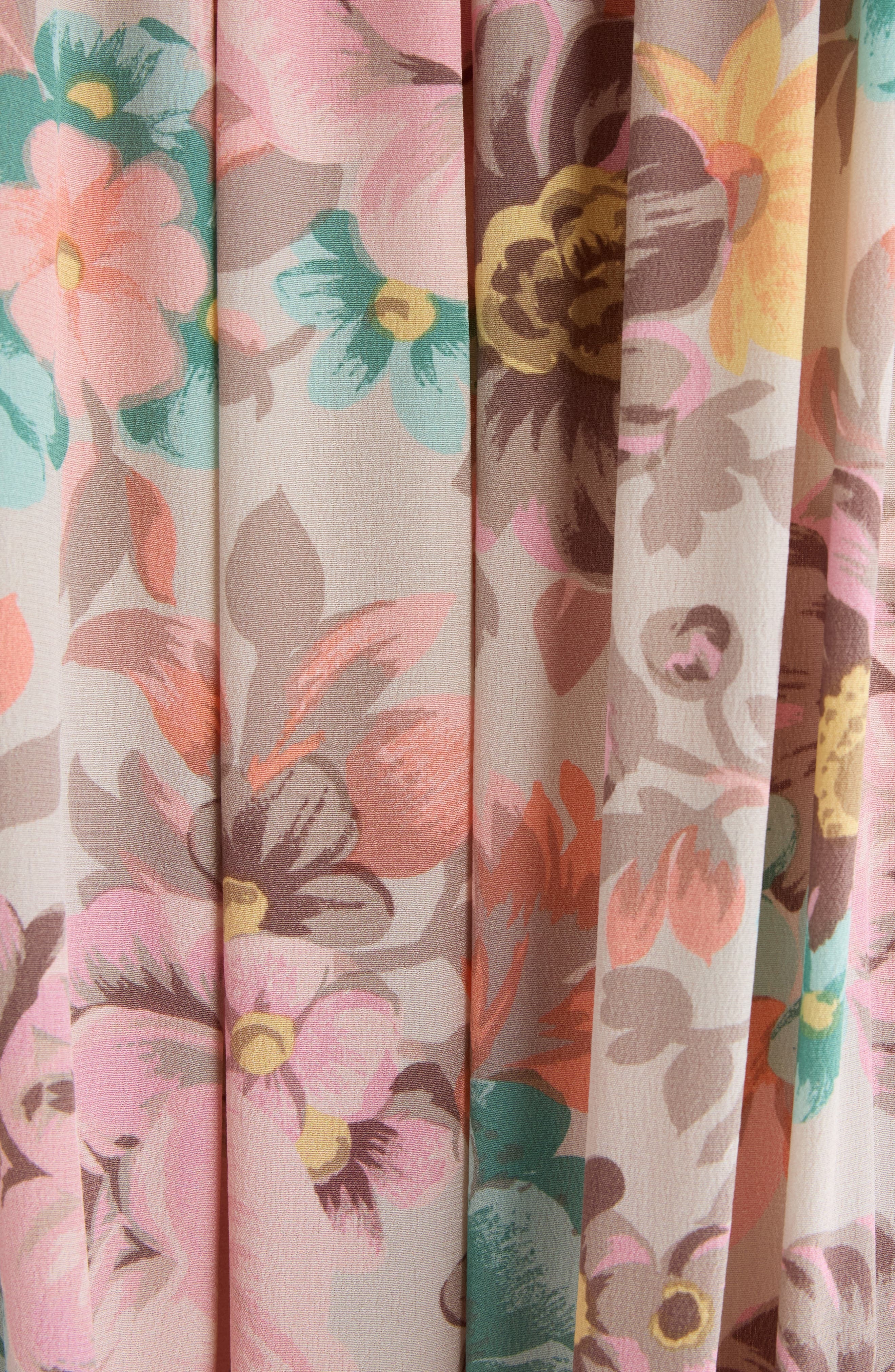 Chloé Bouquet Print Long Sleeve Silk Crêpe de Chine Minidress in Muddy Grey at Nordstrom - 5