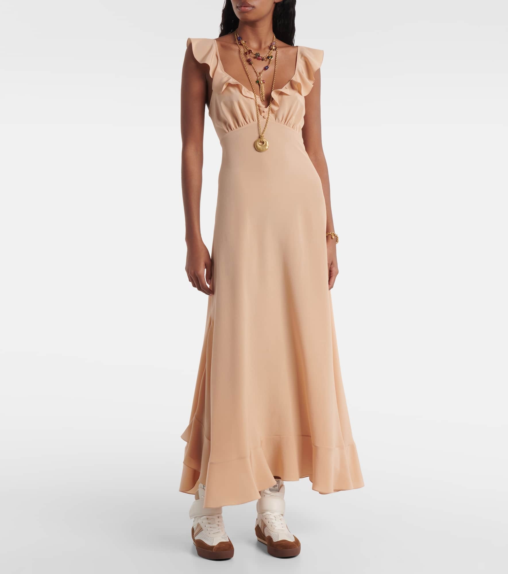 Ruffled silk crêpe de chine maxi dress - 2