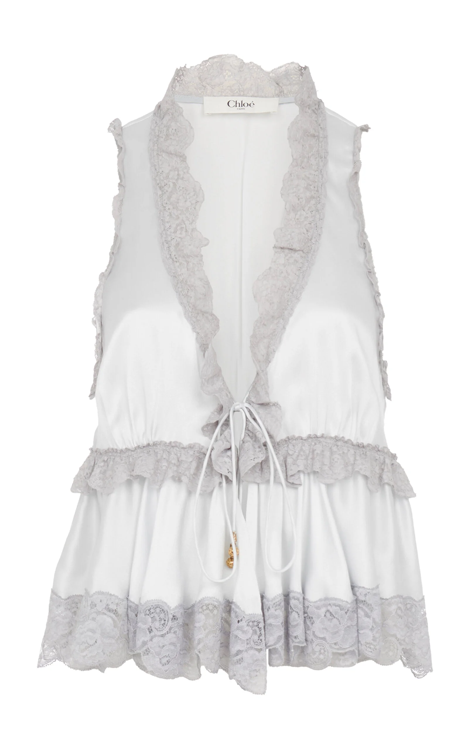 Lace-Trimmed Silk Satin Top grey - 1