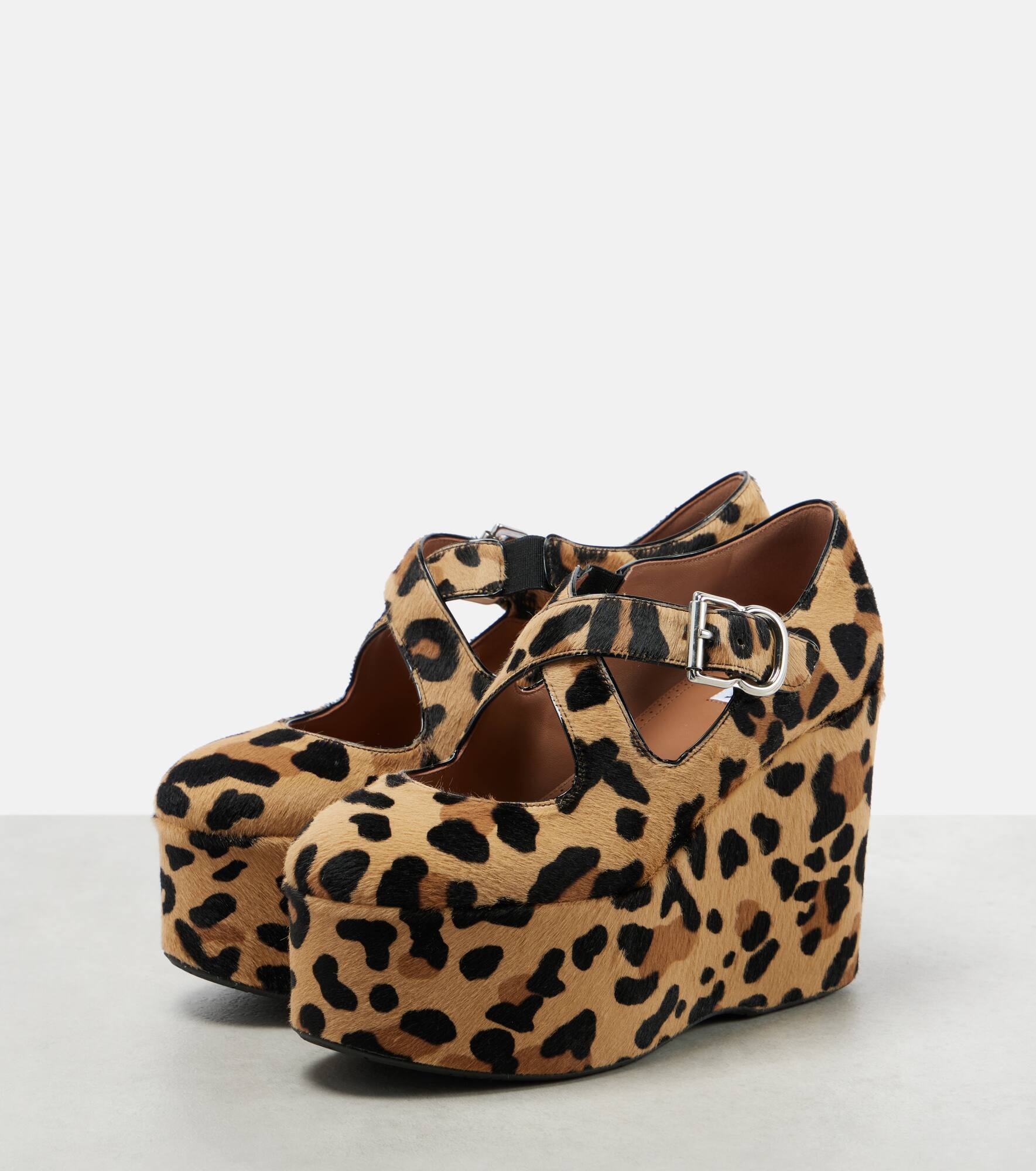 Criss Cross leopard-print calf hair wedges - 4
