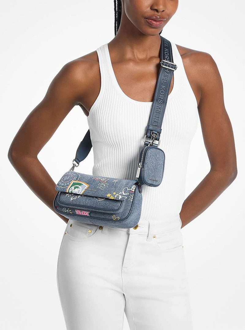 Jet Set Travel Small Embellished Denim Crossbody Bag With Pouch 3