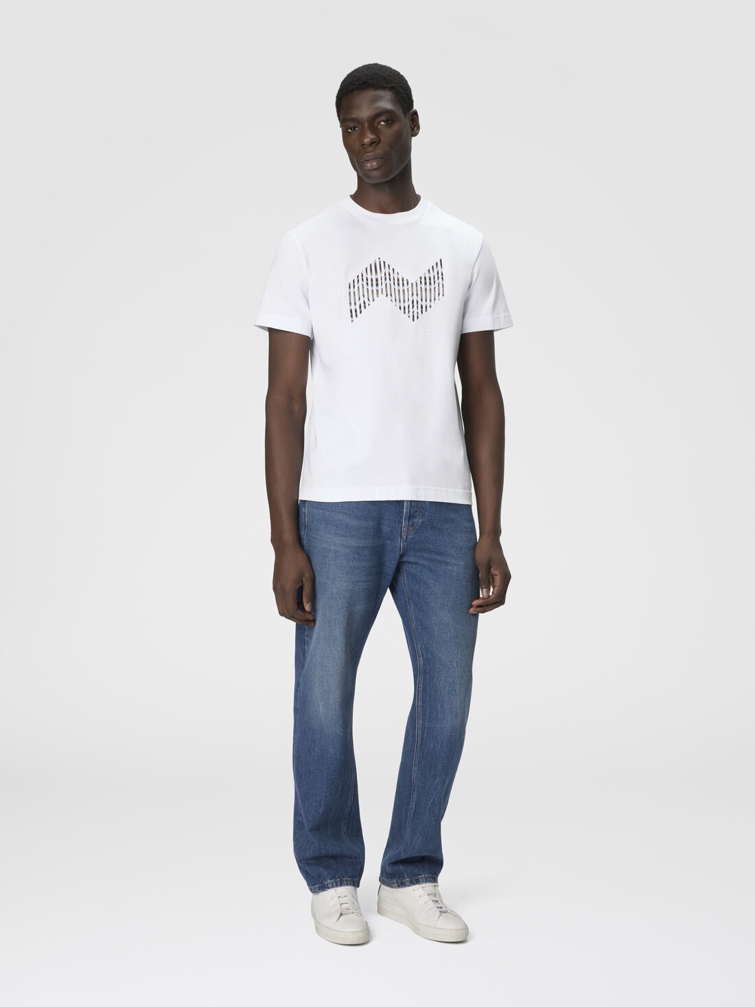 Short Sleeve T-Shirt with Geometric Zigzag Insert and Logo - 2