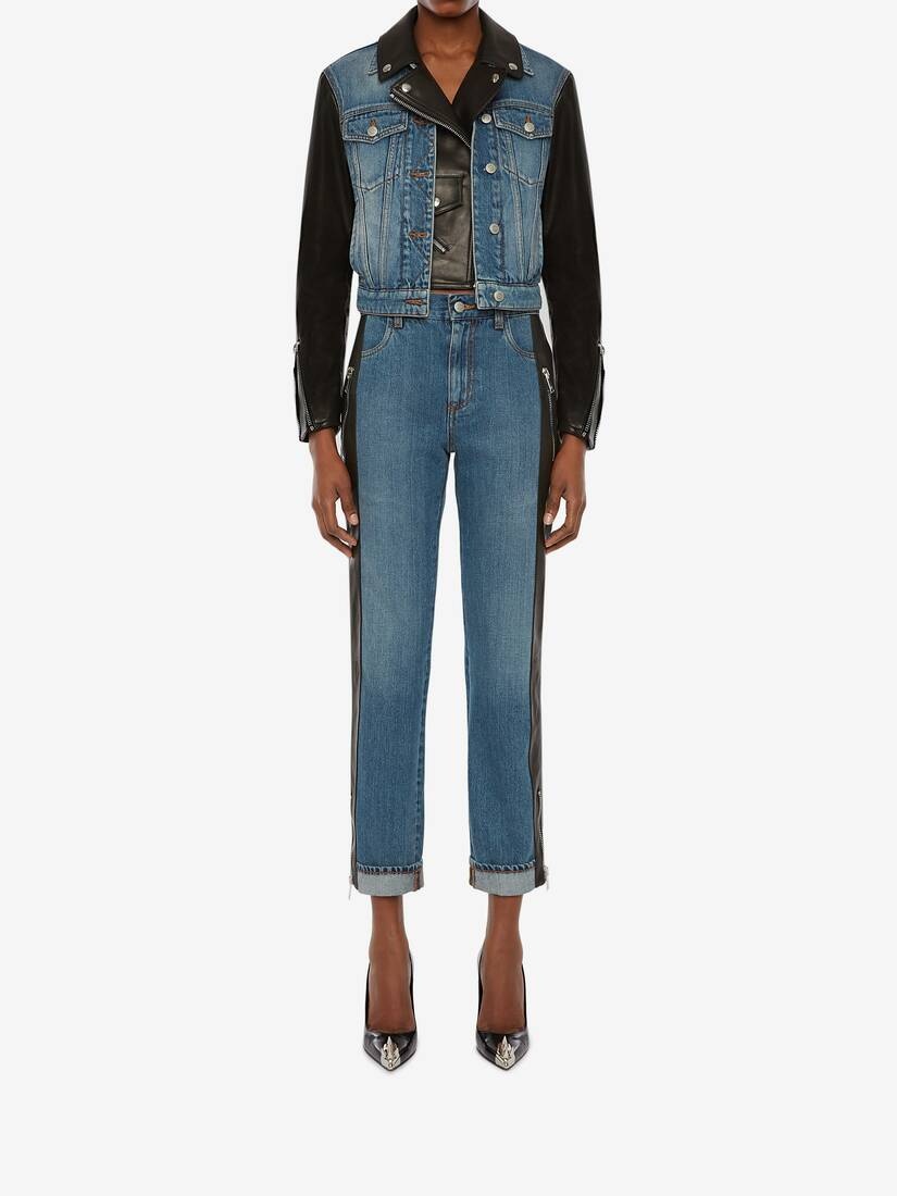 Hybrid Leather Panel Trouser in Black/blue - 2