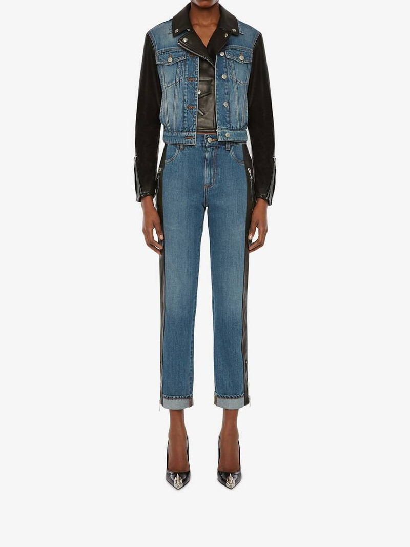 Alexander McQueen Hybrid Leather Panel Trouser in Black/blue outlook