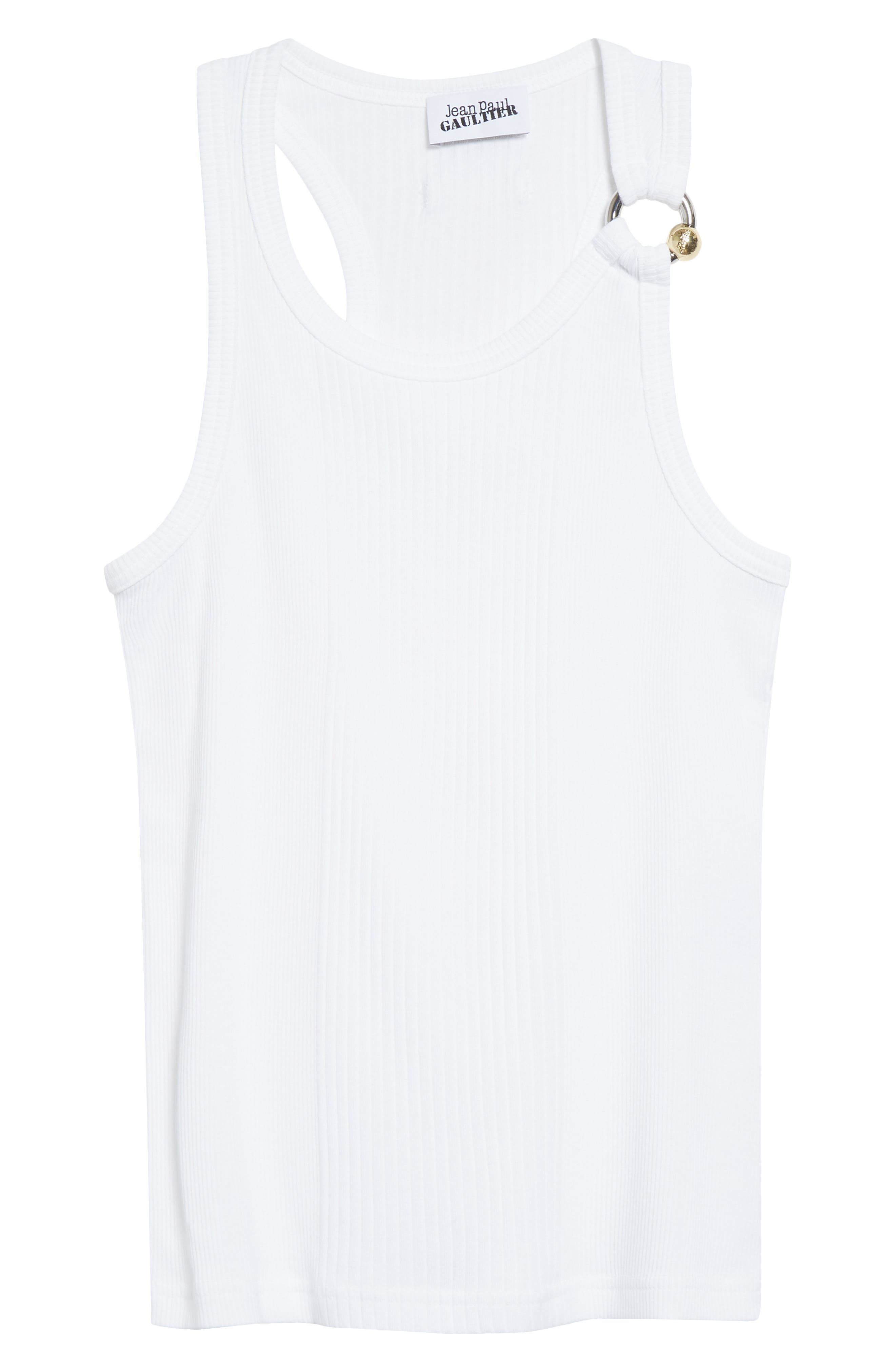 Jean Paul Gaultier Ring Detail Cotton Rib Tank in White at Nordstrom - 4