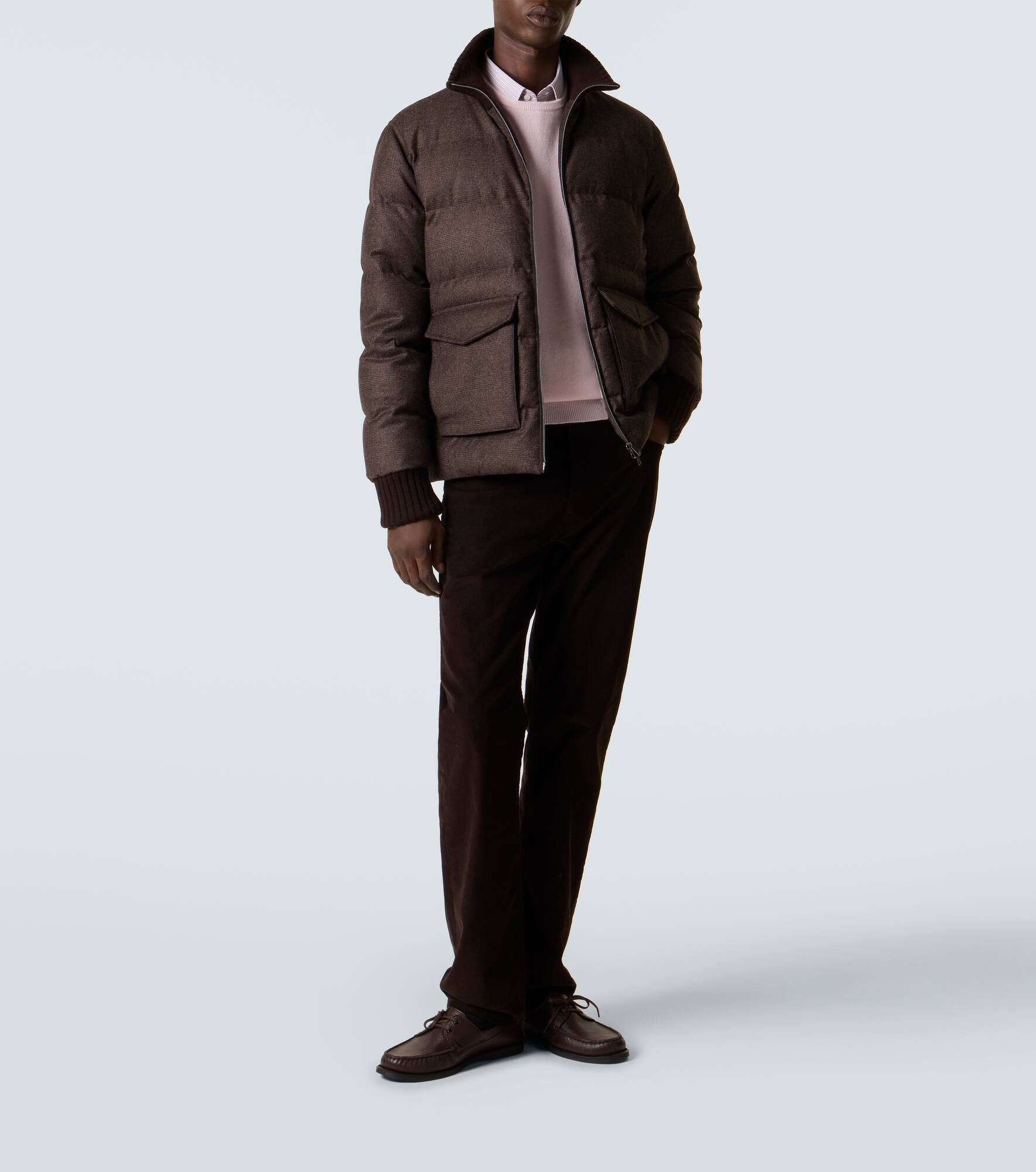 Checked wool and cashmere down jacket - 2