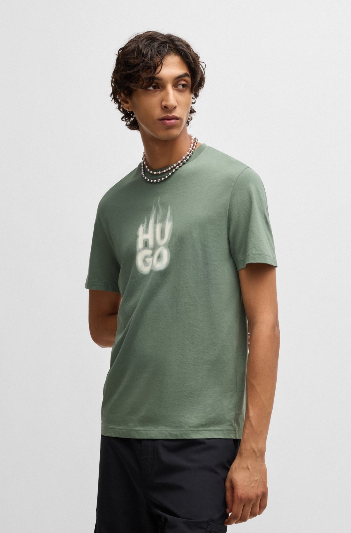 COTTON-JERSEY T-SHIRT WITH STACKED SMOKE LOGO - 2