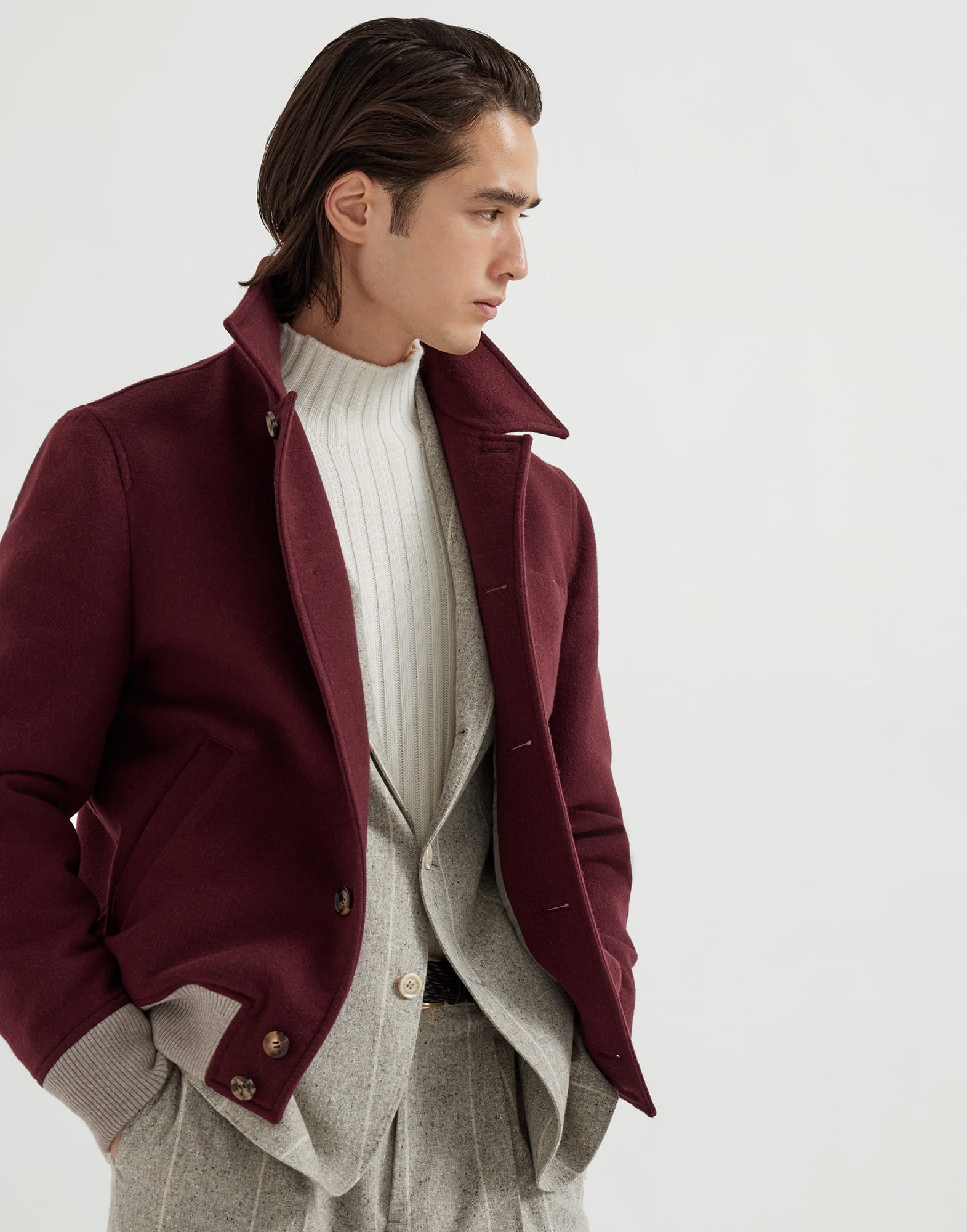 Wool flannel double cloth shirt-style bomber jacket - 4