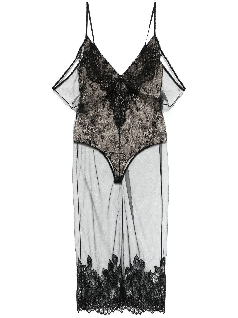 tulle-overlay midi dress - 1