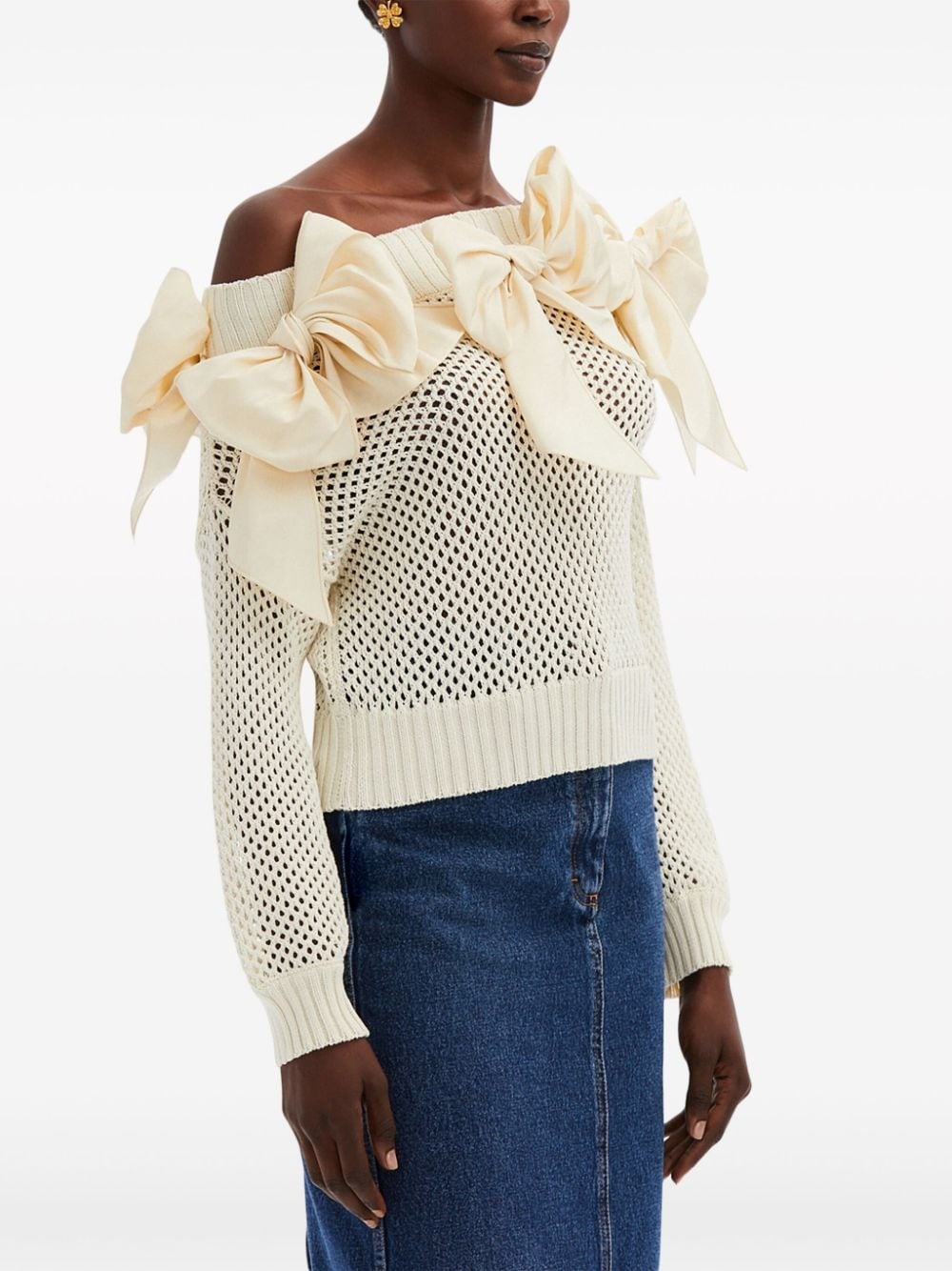 bow-embellished pointelle-knit jumper - 3