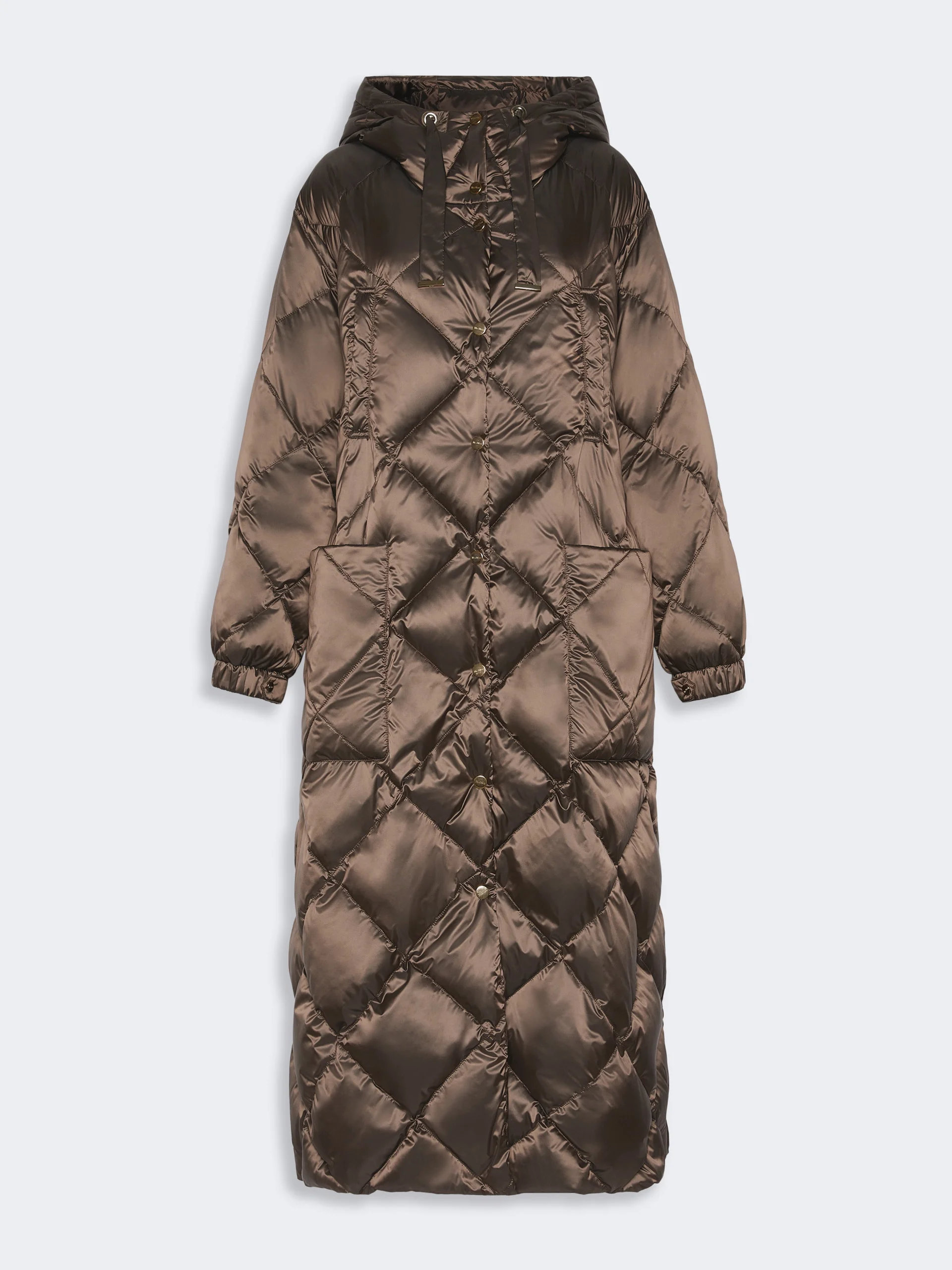 ABETE Long puffer in quilted water-repellent fabric - BROWN - 1
