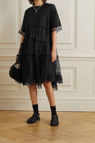 Simone Rocha Tiered layered tulle and Supima cotton-jersey midi dress outlook