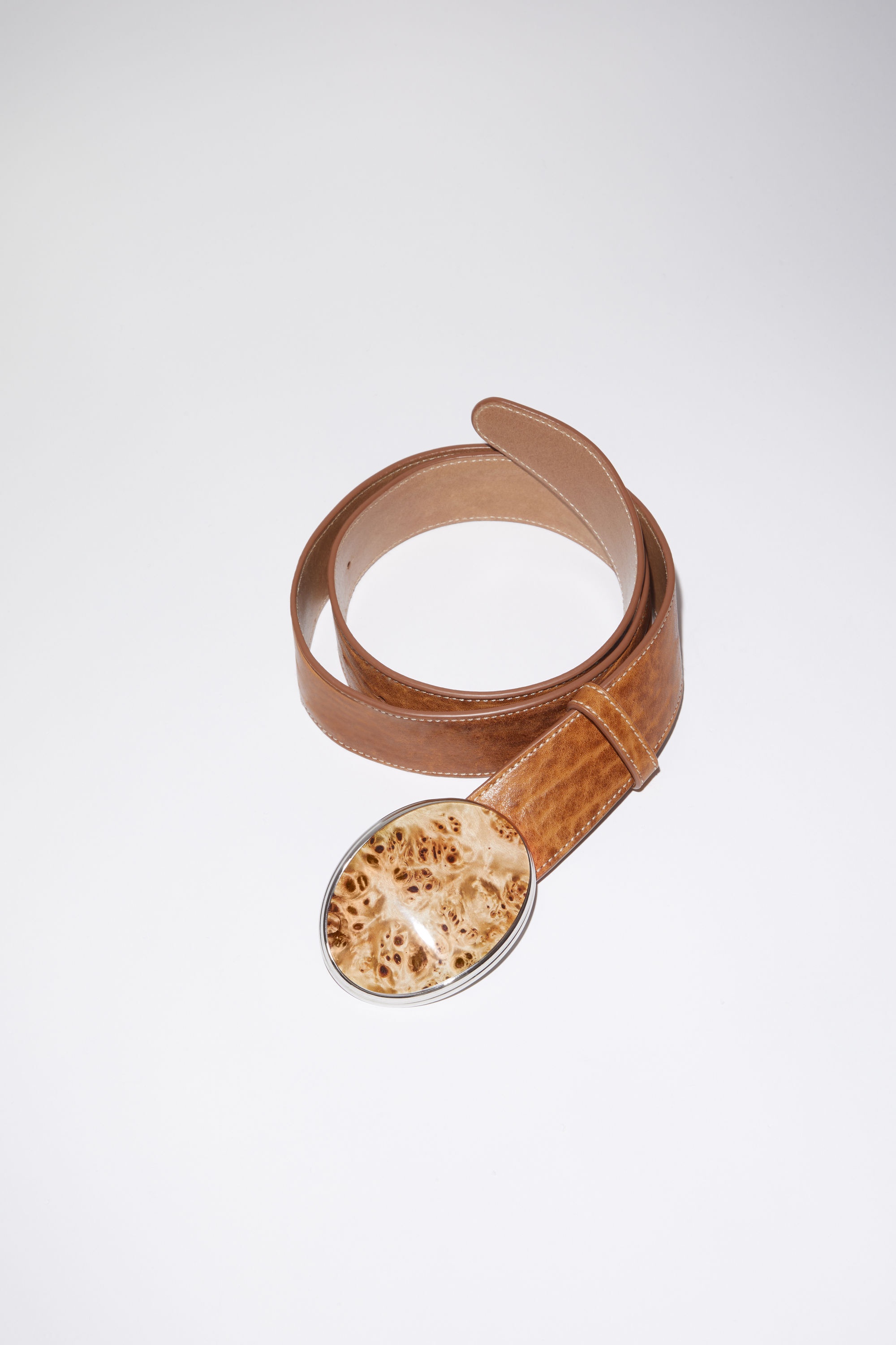 Leather cameo buckle belt - Cognac brown - 1