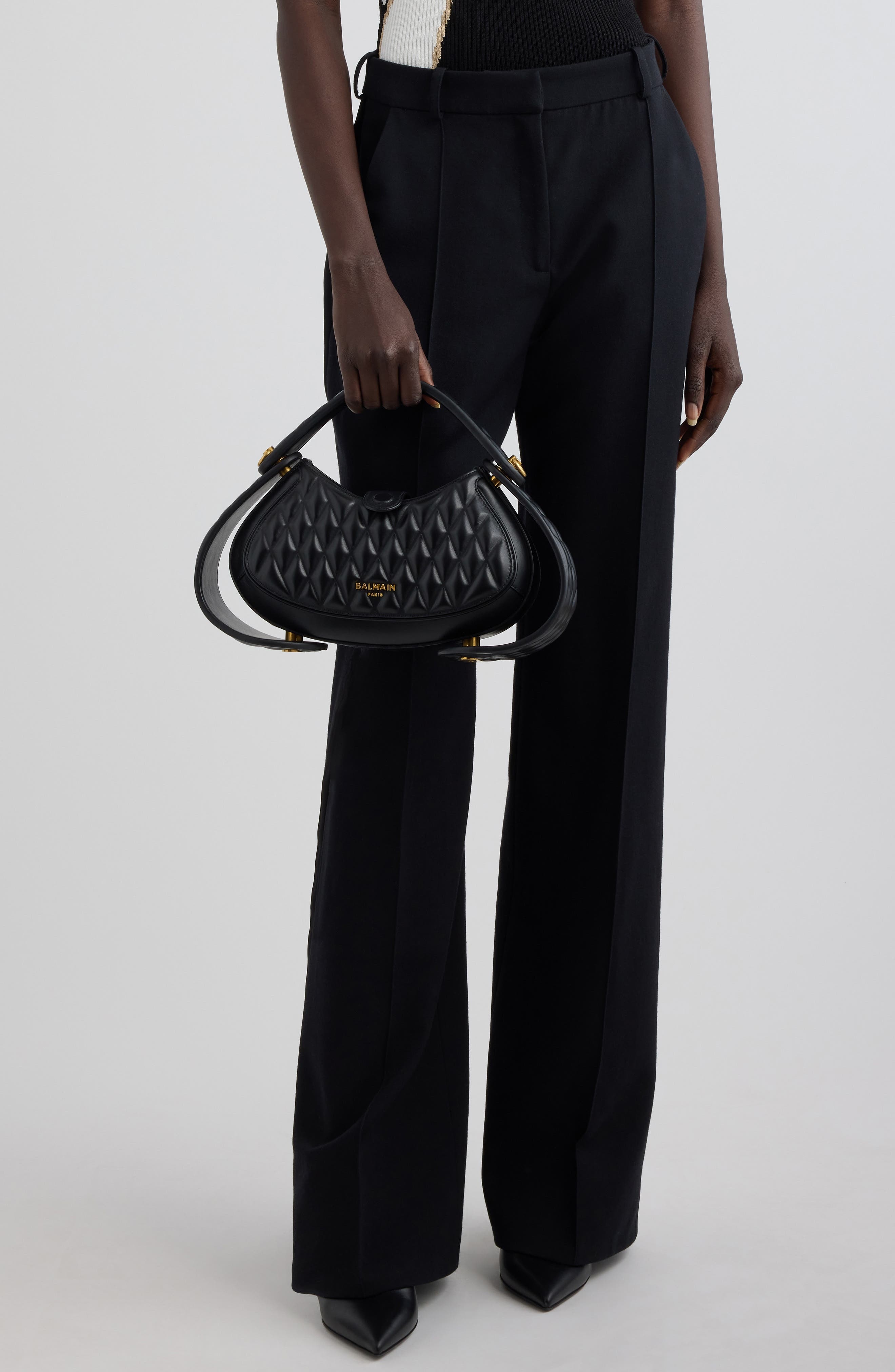 Balmain Medium Jolie Madame Quilted Leather Top Handle Bag in 0Pa Black at Nordstrom - 2