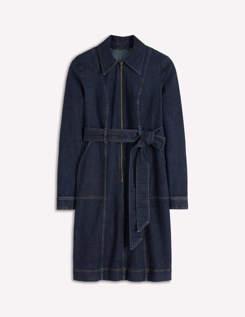 Zip Denim Short Dress-Indigo 1