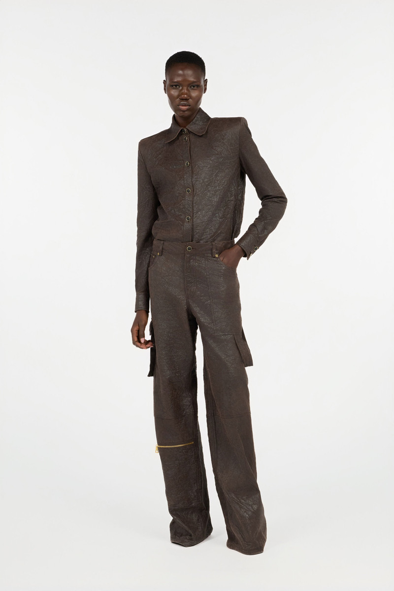 Roberto Cavalli Dark Brown Genuine Leather Pants outlook