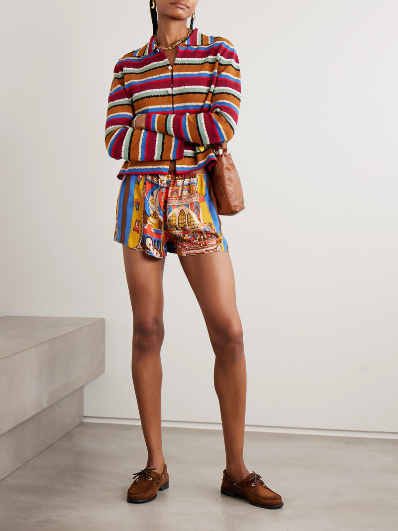 BODE Manhattan Island Printed Silk-twill Shorts outlook