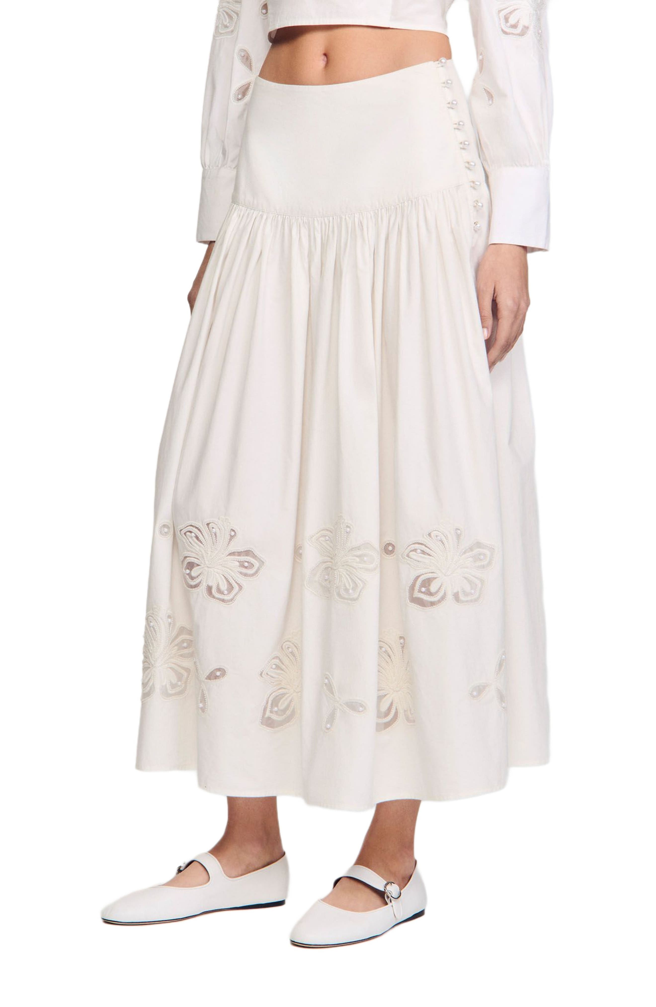 SANDRO Long poplin skirt in Ecru at Nordstrom - 1