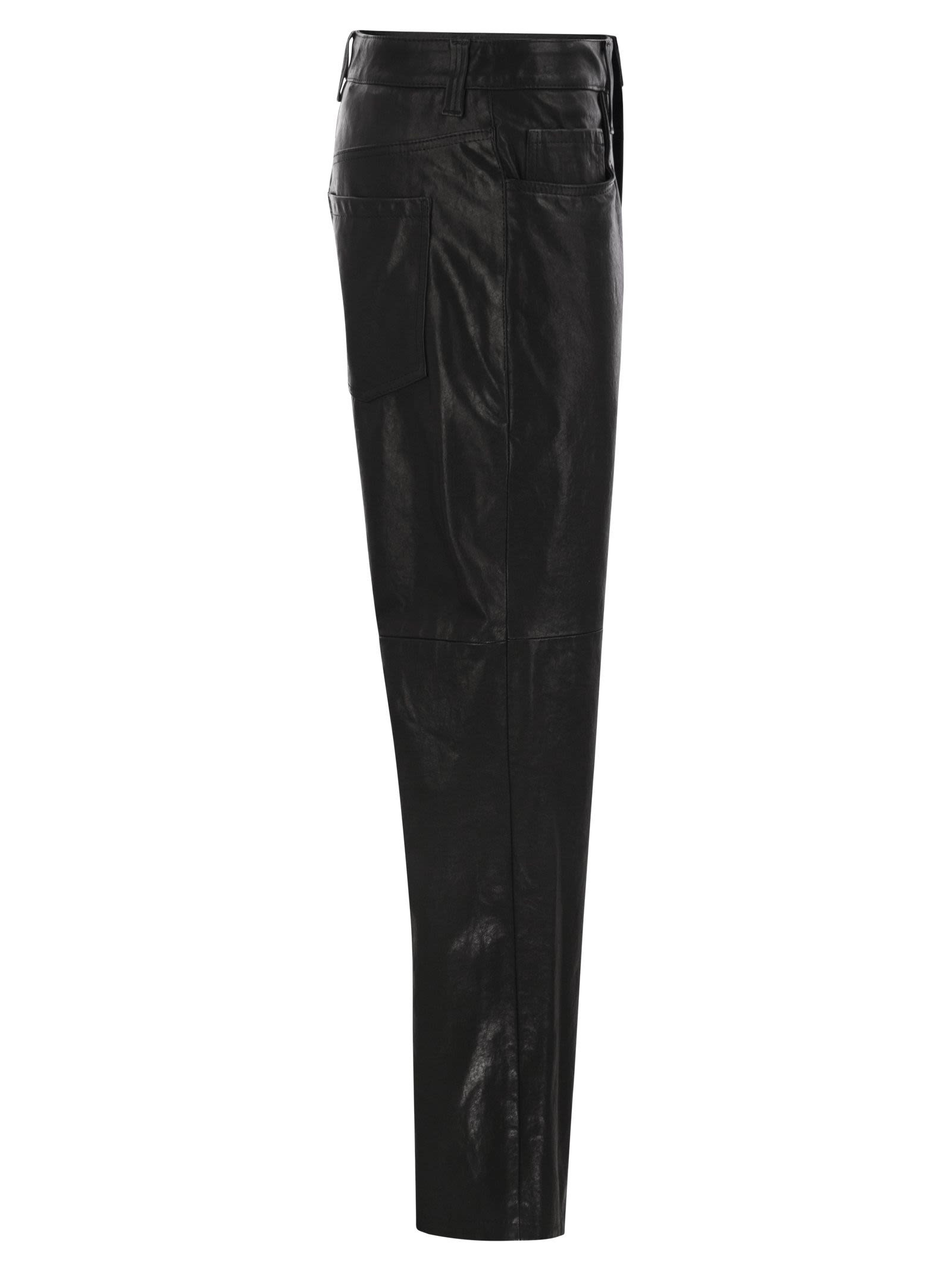 Brunello Cucinelli Women Wide Five-Pocket Trousers In Smooth Nappa Leather - 3