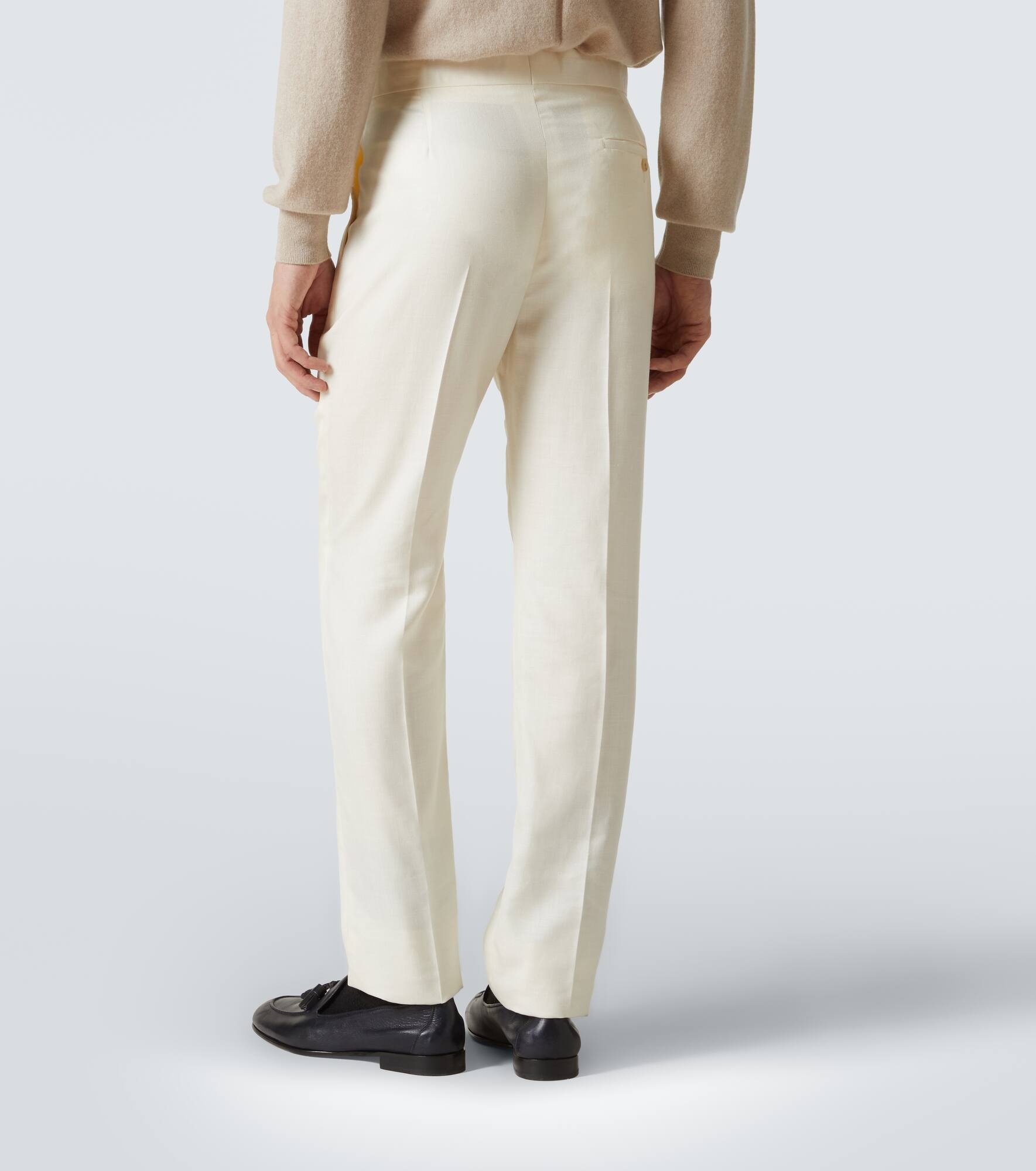 Flat Front wool, silk and linen suit pants - 4