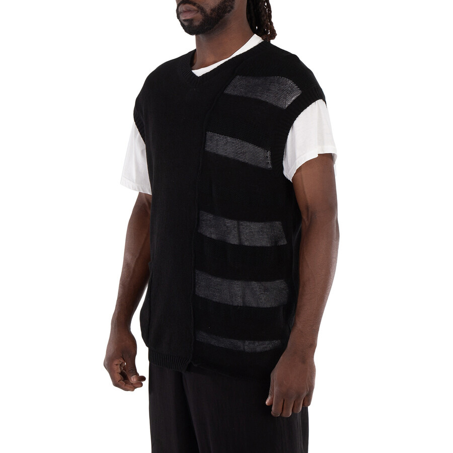 Yohji Yamamoto 7G Switch Border Switch V-Neck Vest, Brand Size 3 (Medium) - 2