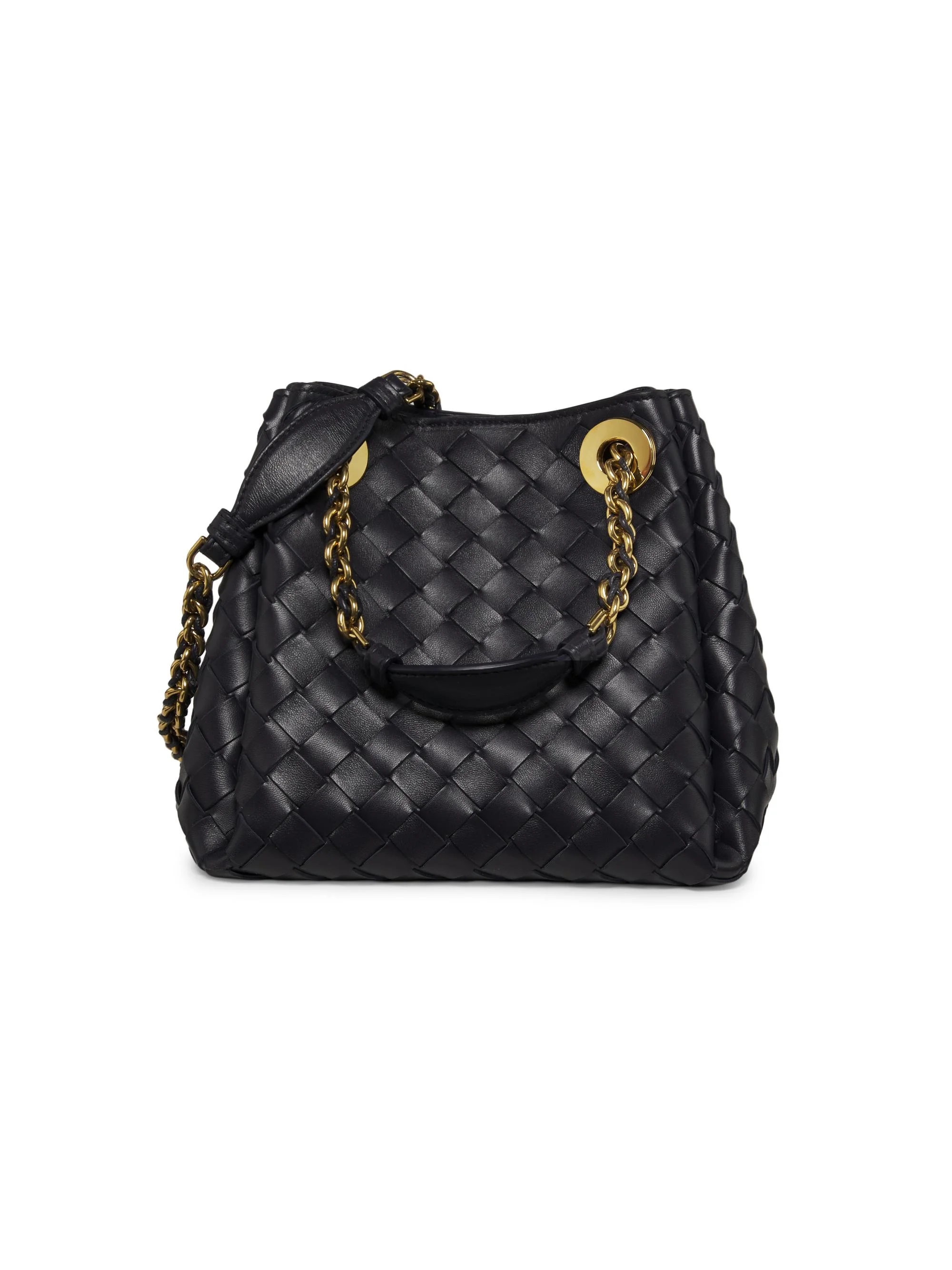Women's Small Parachute Intrecciato Leather Shoulder Bag - Nocturnal Muse Brass - 1