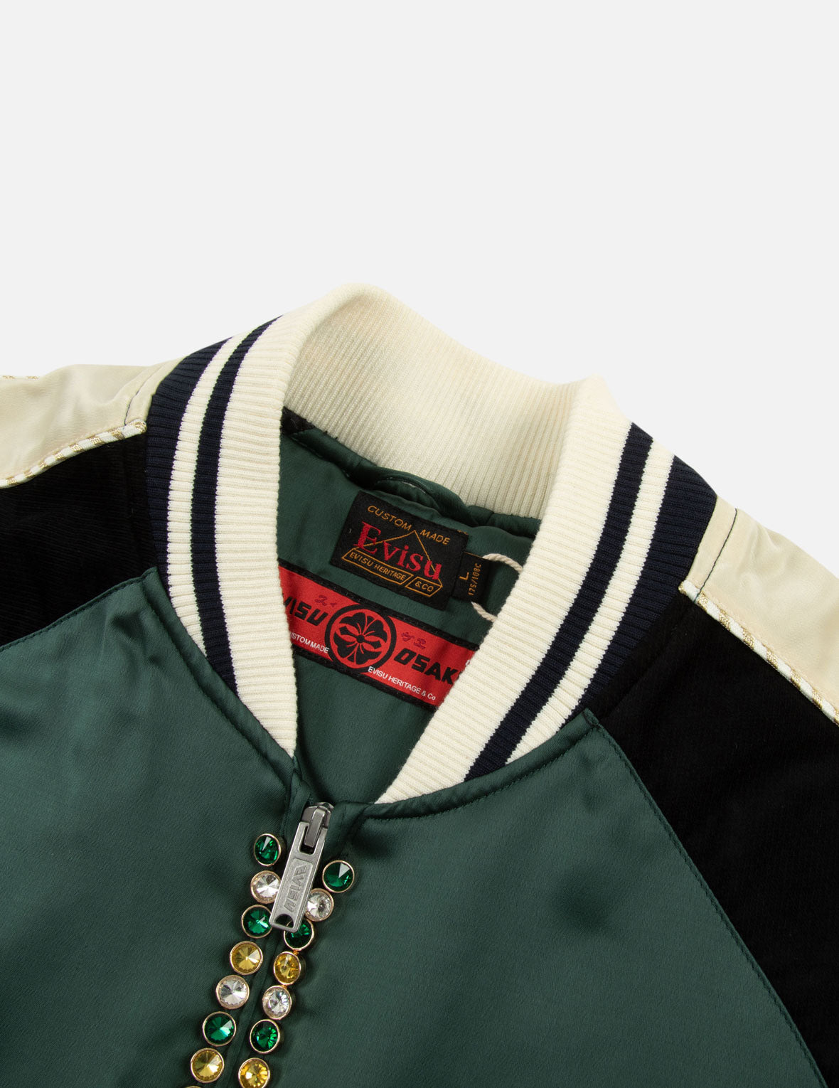 RHINESTONE PATCHWORK DEER AND LOGO EMBROIDERY LOOSE FIT SOUVENIR JACKET. - 5