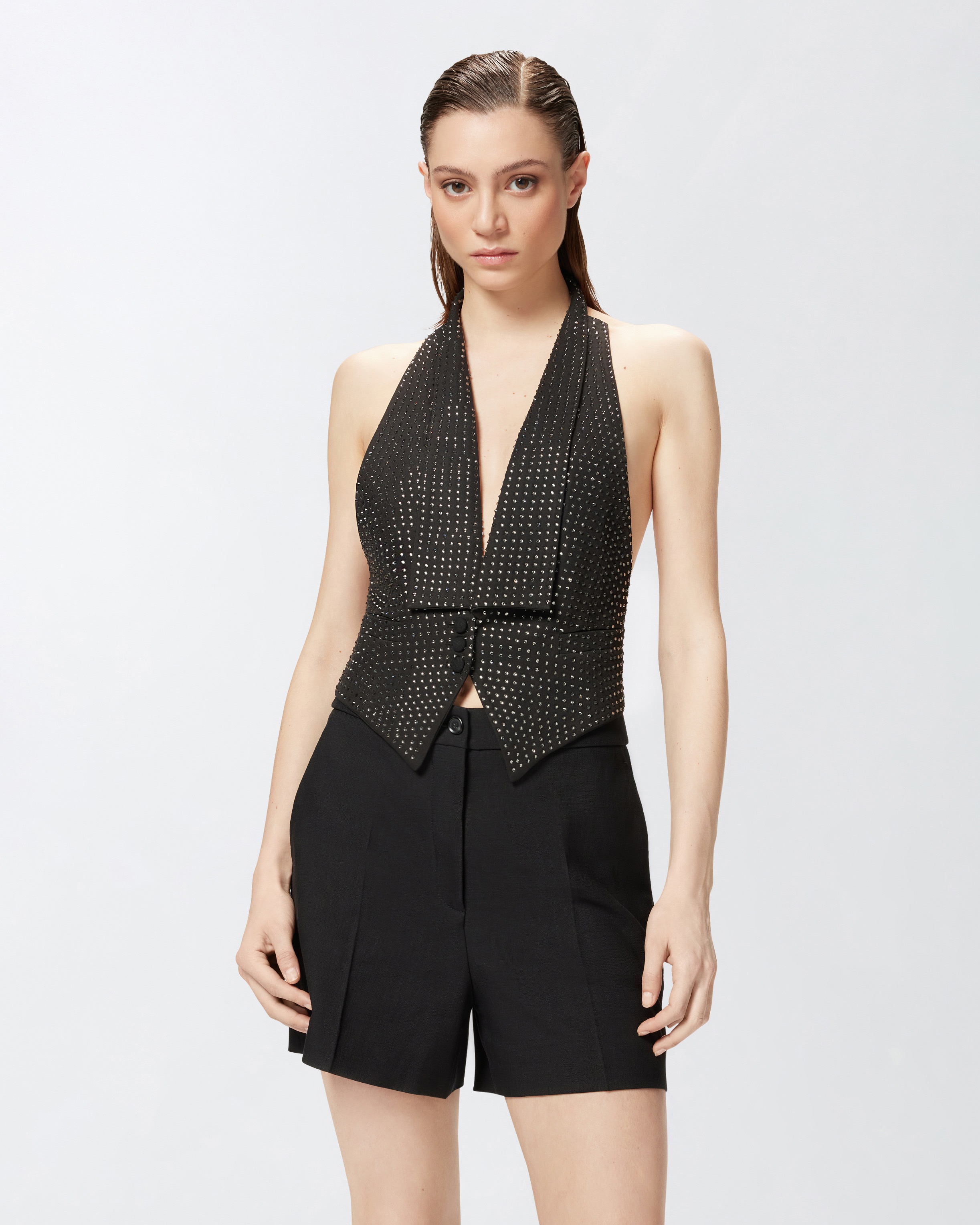 VEST WITH RHINESTONES AND OPEN BACK - 2
