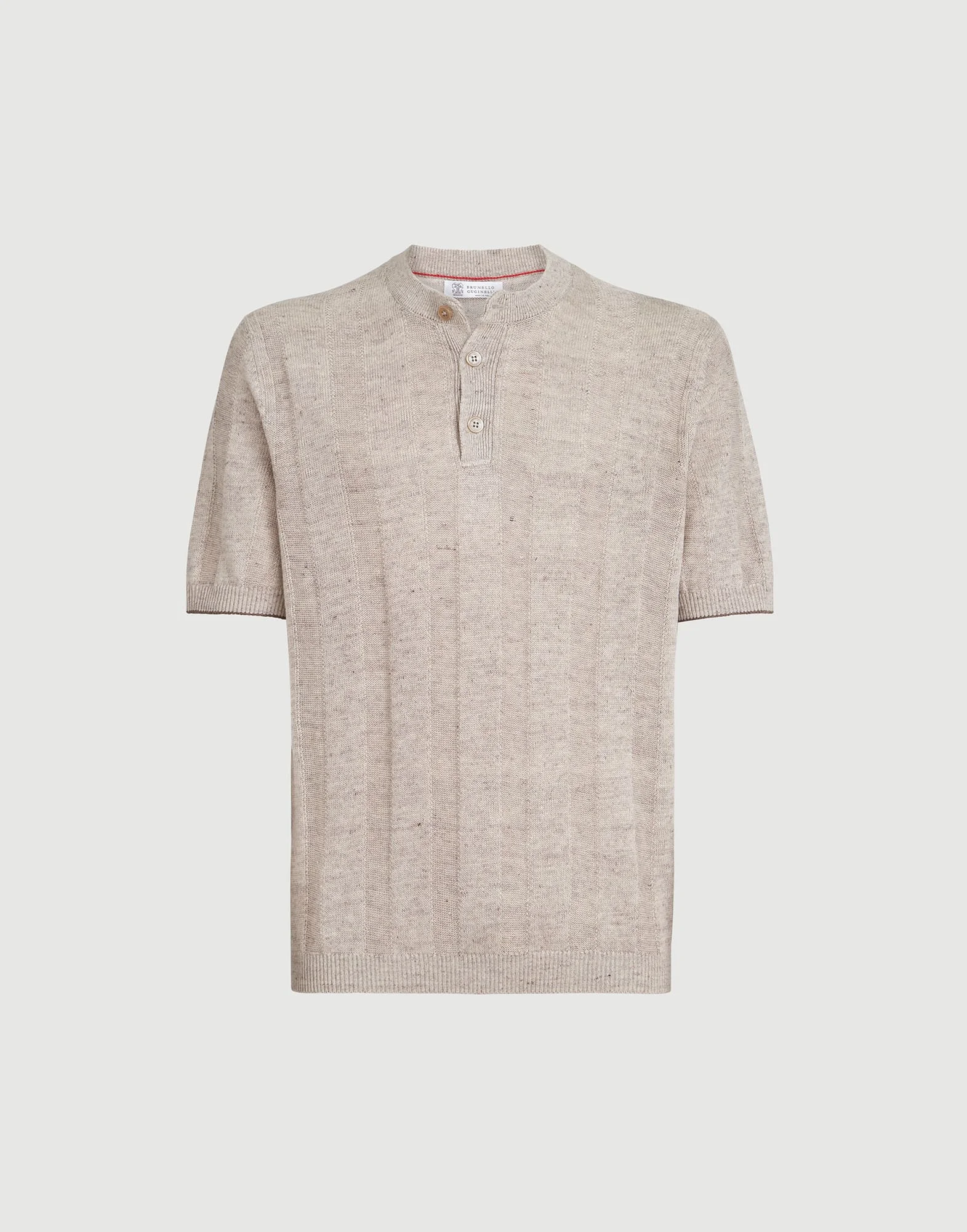 Linen and cotton textured rib knit T-shirt with Henley collar - 1