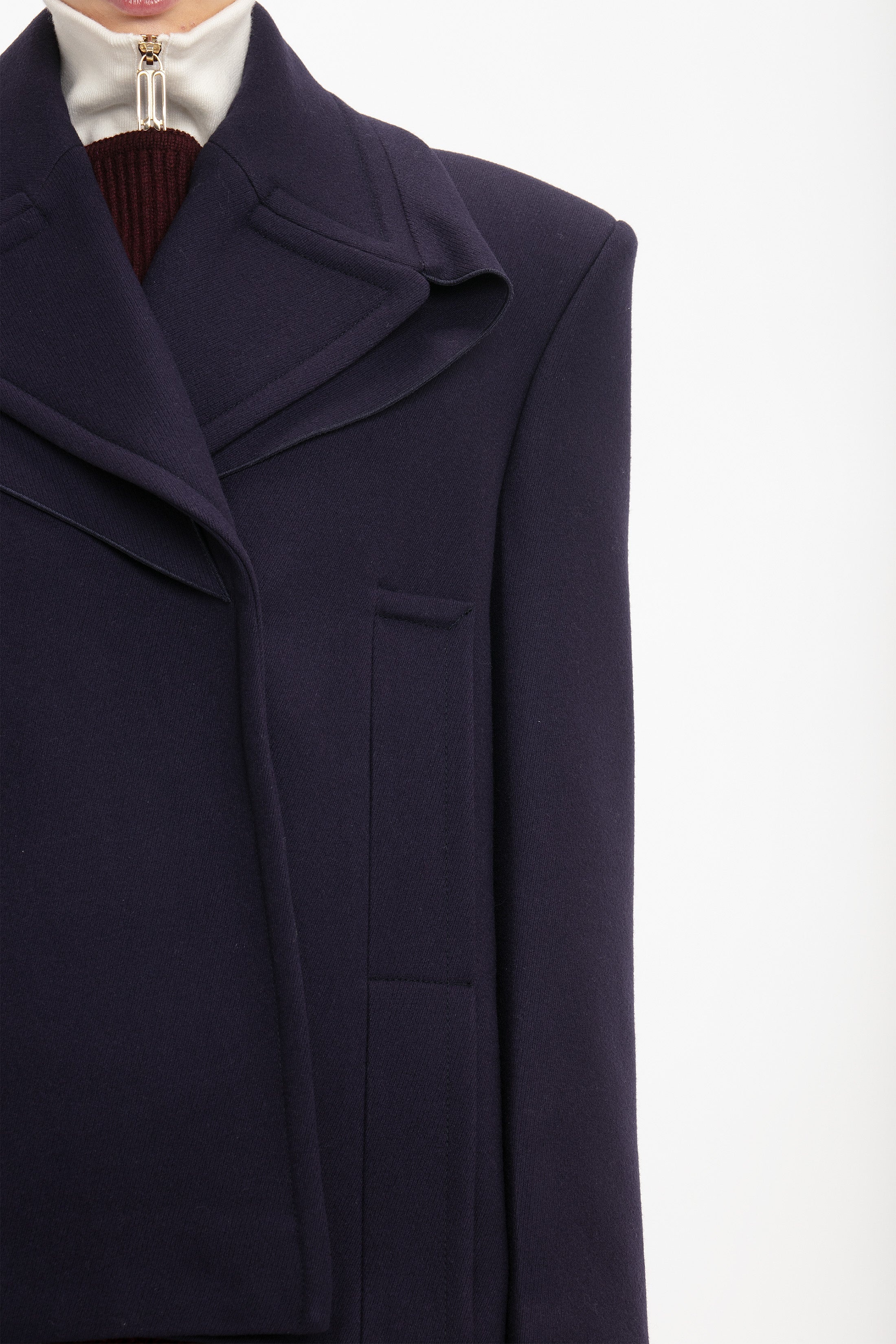 Pointed Shoulder Pea Coat In Ink Blue - 5
