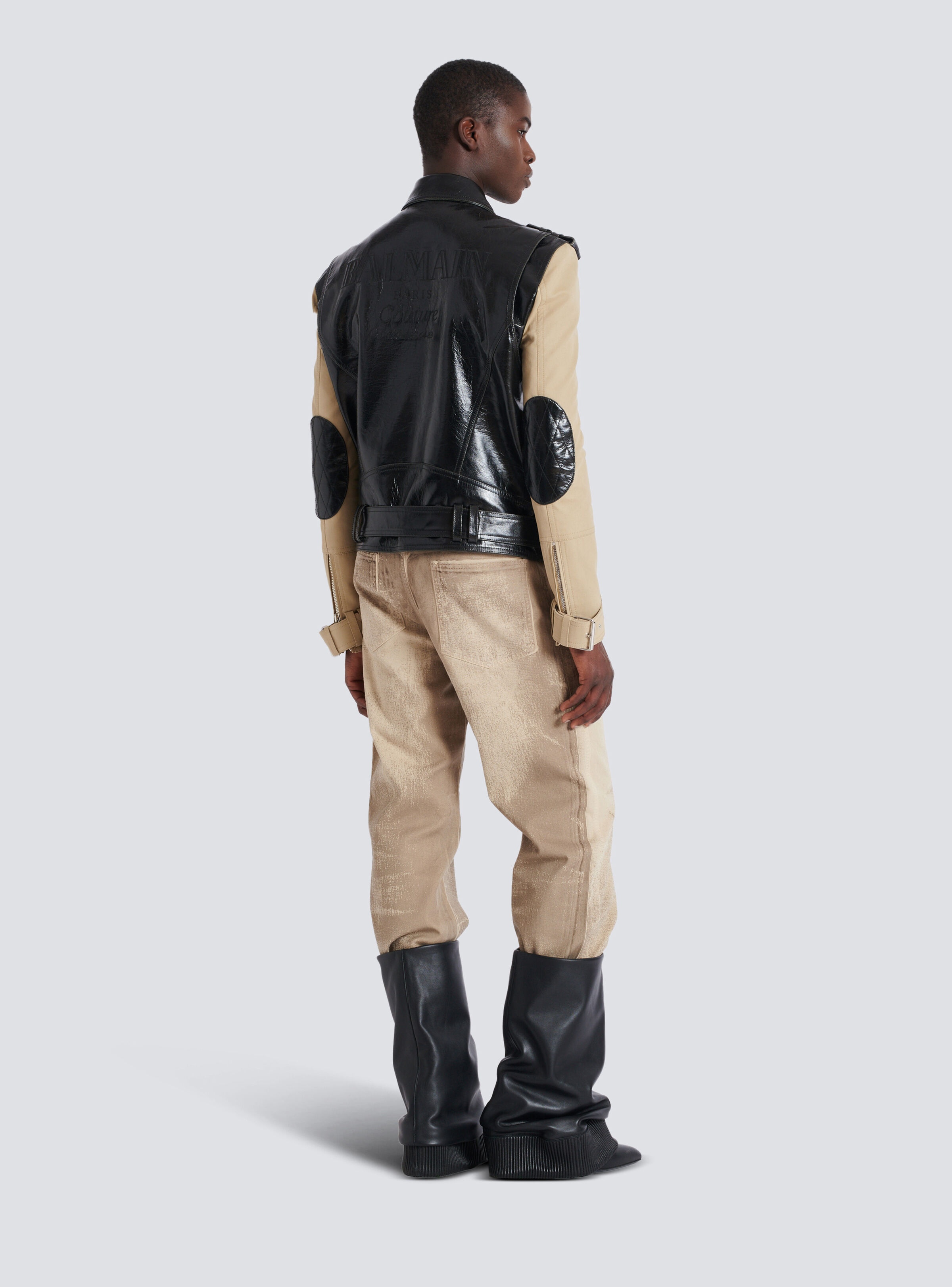 Leather and cotton biker jacket - 4
