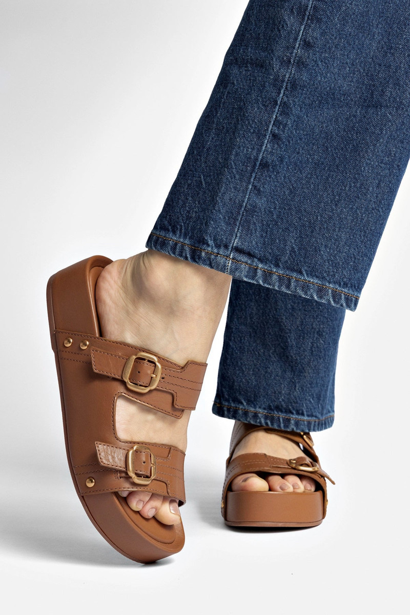 Milan Flatform Sandal In Light Caramel Vegetale Leather 5