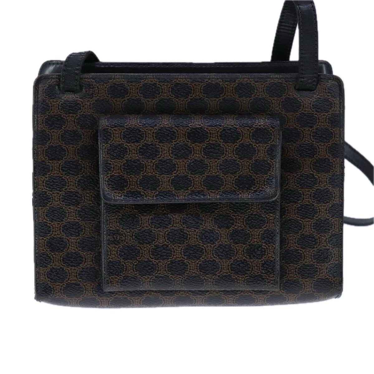 CELINE Macadam Canvas Shoulder Bag Pvc Leather Black - 13