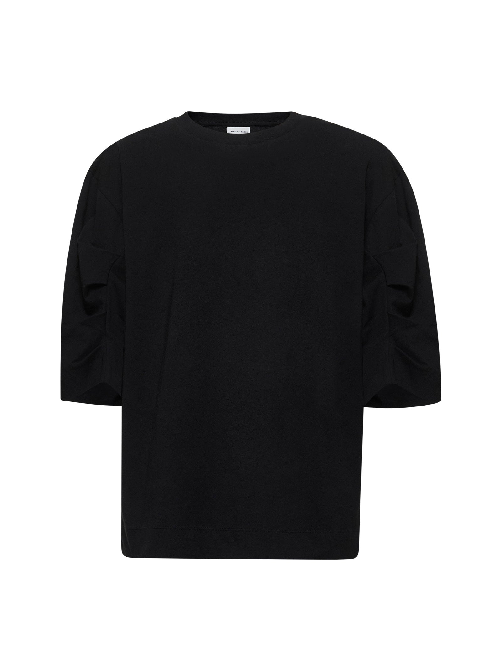 Dries Van Noten Women Black Cotton Draped T-Shirt - 1