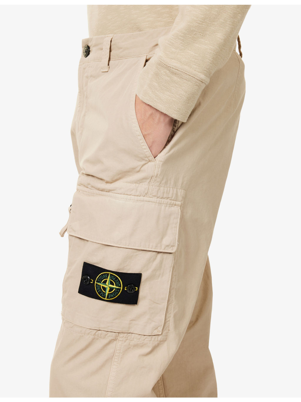 Canvas Weave Logo-Badge Cotton Cargo Trousers - 5