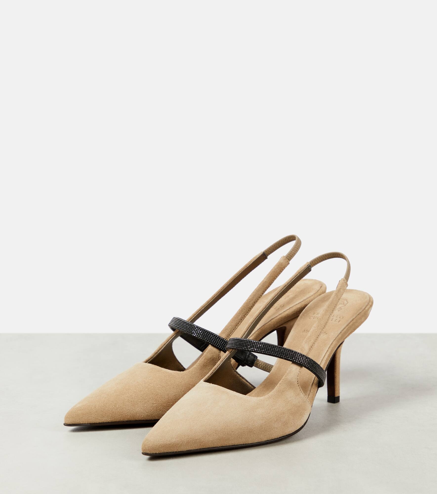 Embellished suede slingback pumps - 5