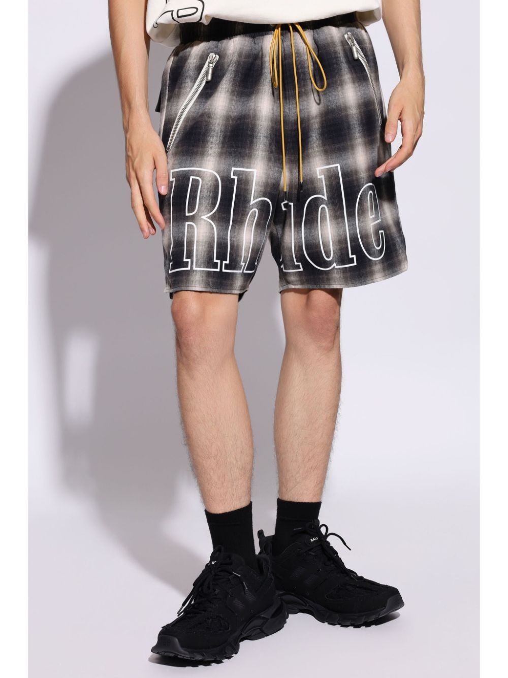 check-print track shorts - 3