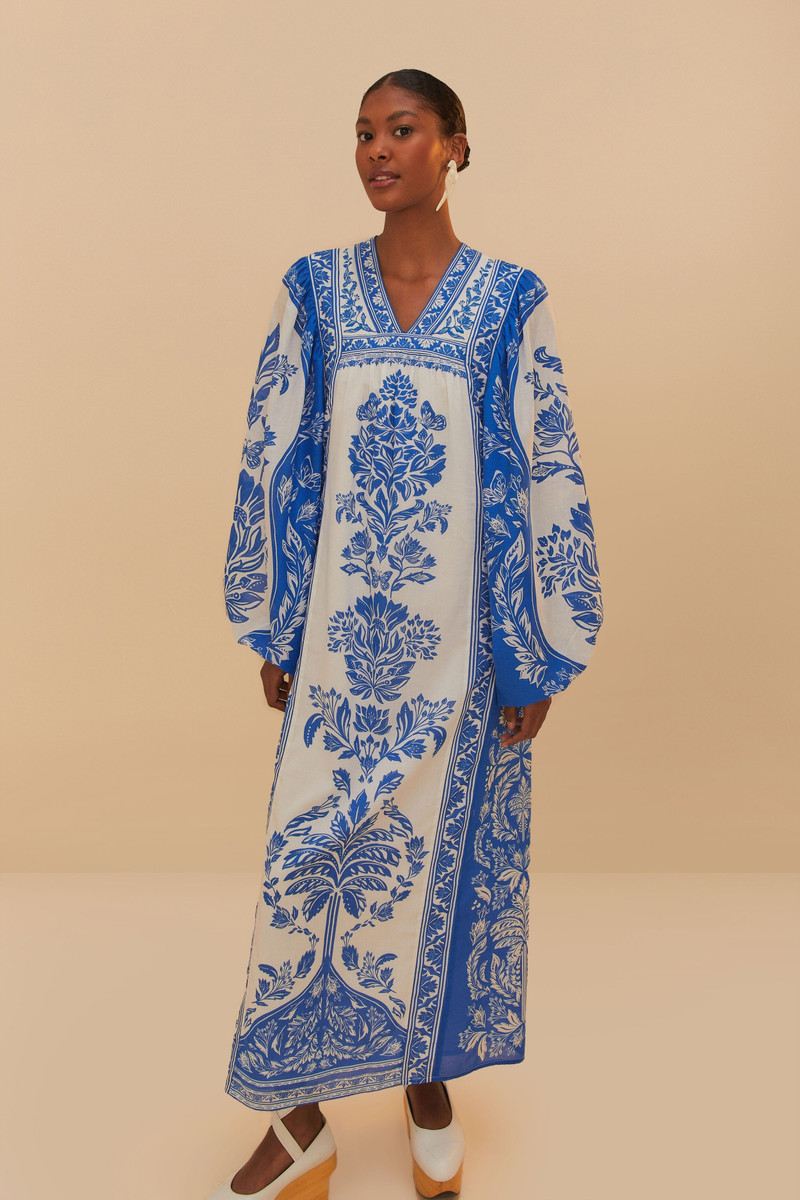 Off-White Delicate Tapestry Long Sleeve Maxi Dress 1