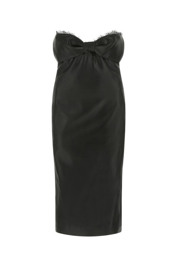 Saint Laurent Woman Black Satin Dress - 1