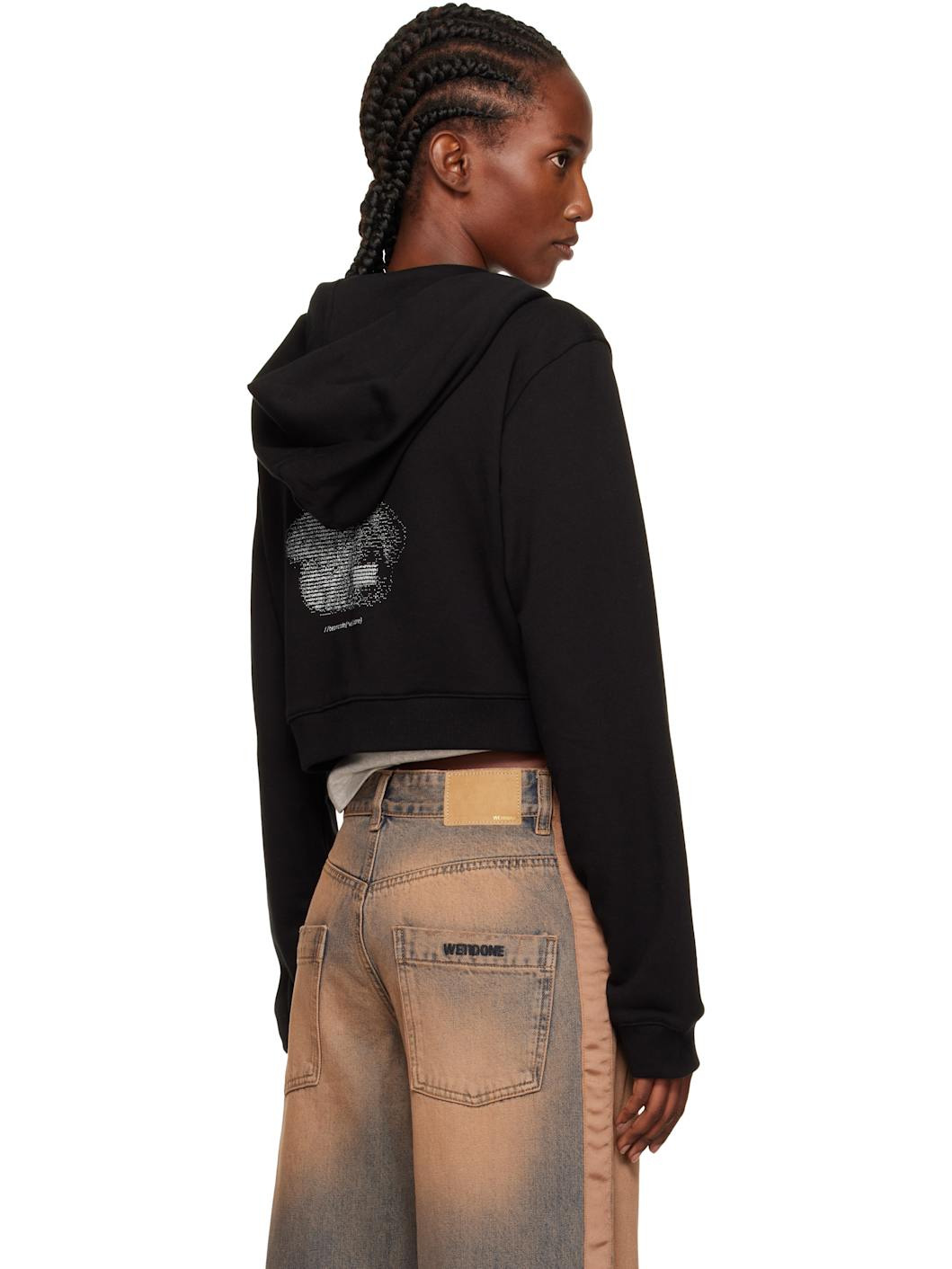 Black Teddy Bear Slim-Fit Zip-Up Hoodie - 3