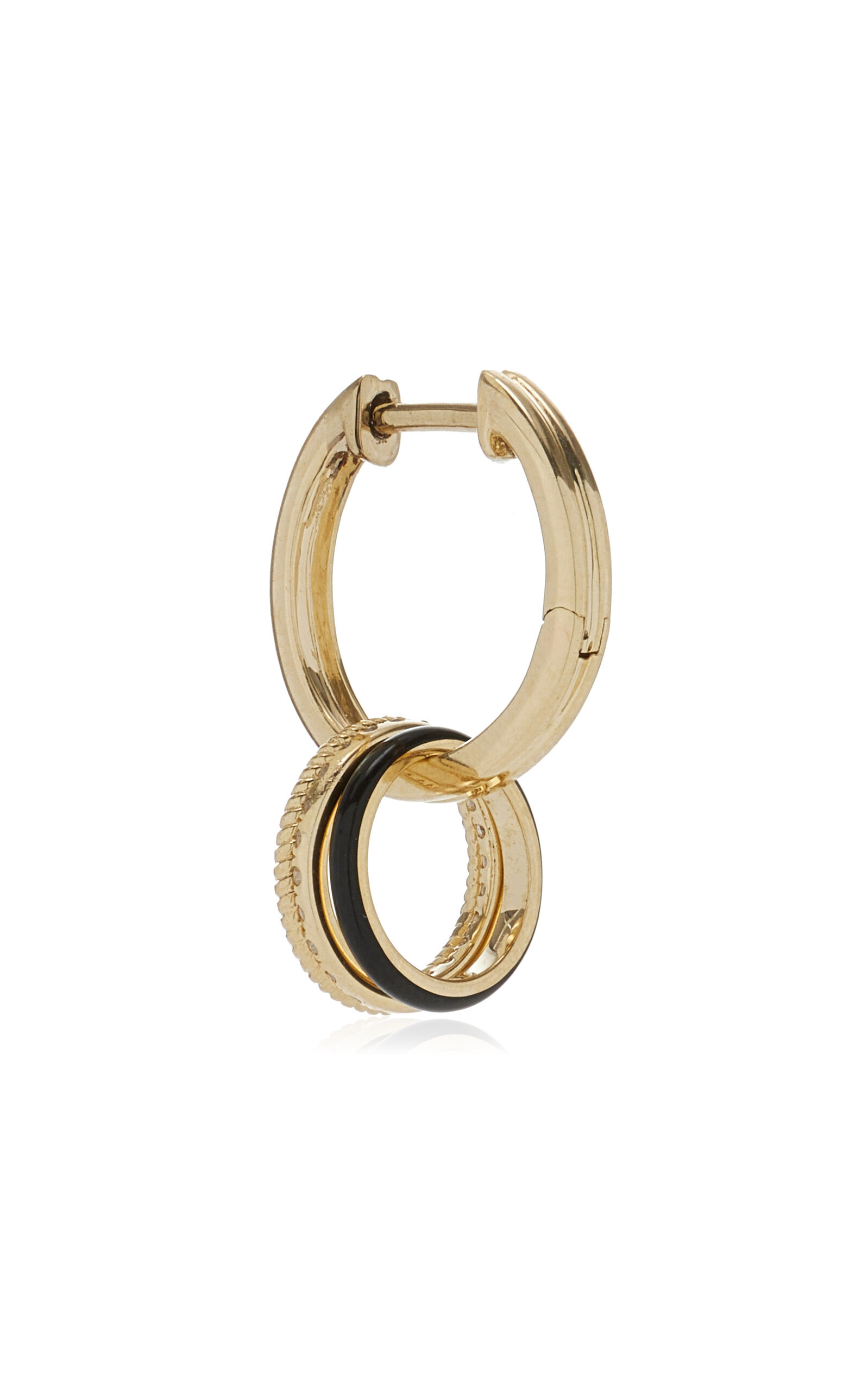 9k Yellow Gold Double Creole Bouy Single Earring black - 3