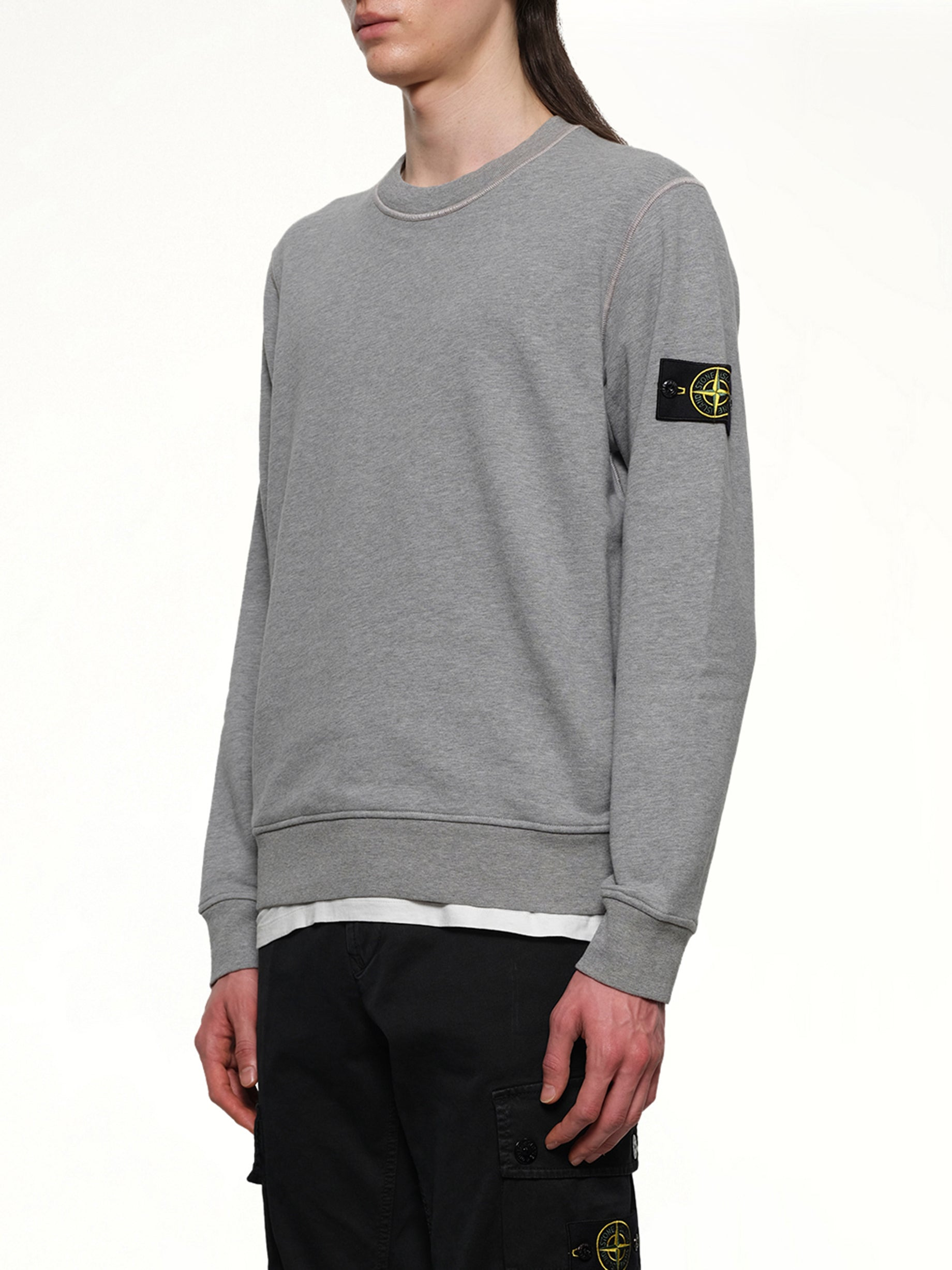 610006 Washed Cotton Sweatshirt in Melange Grey - 3