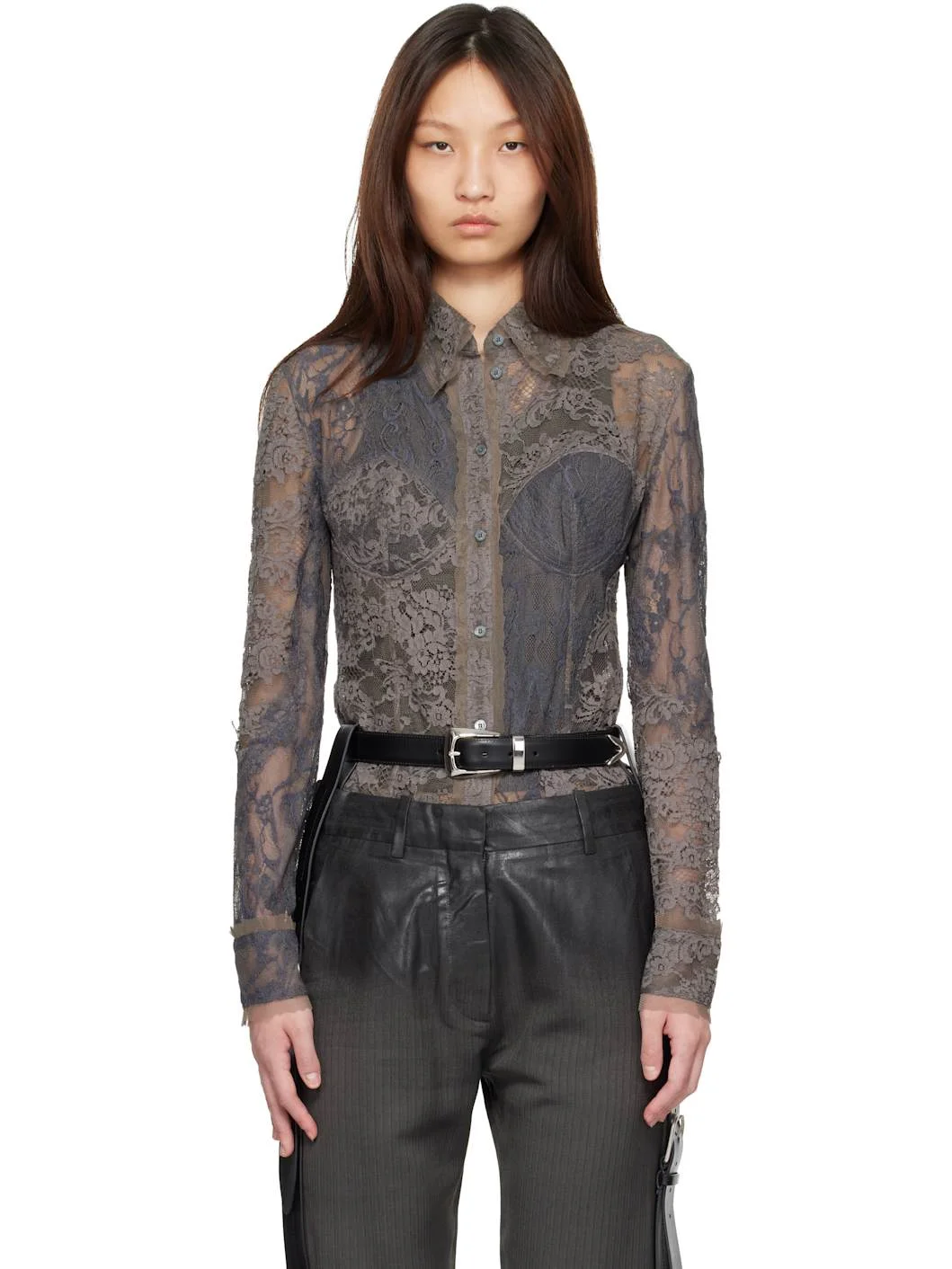 Gray Lace Corset Shirt - 1