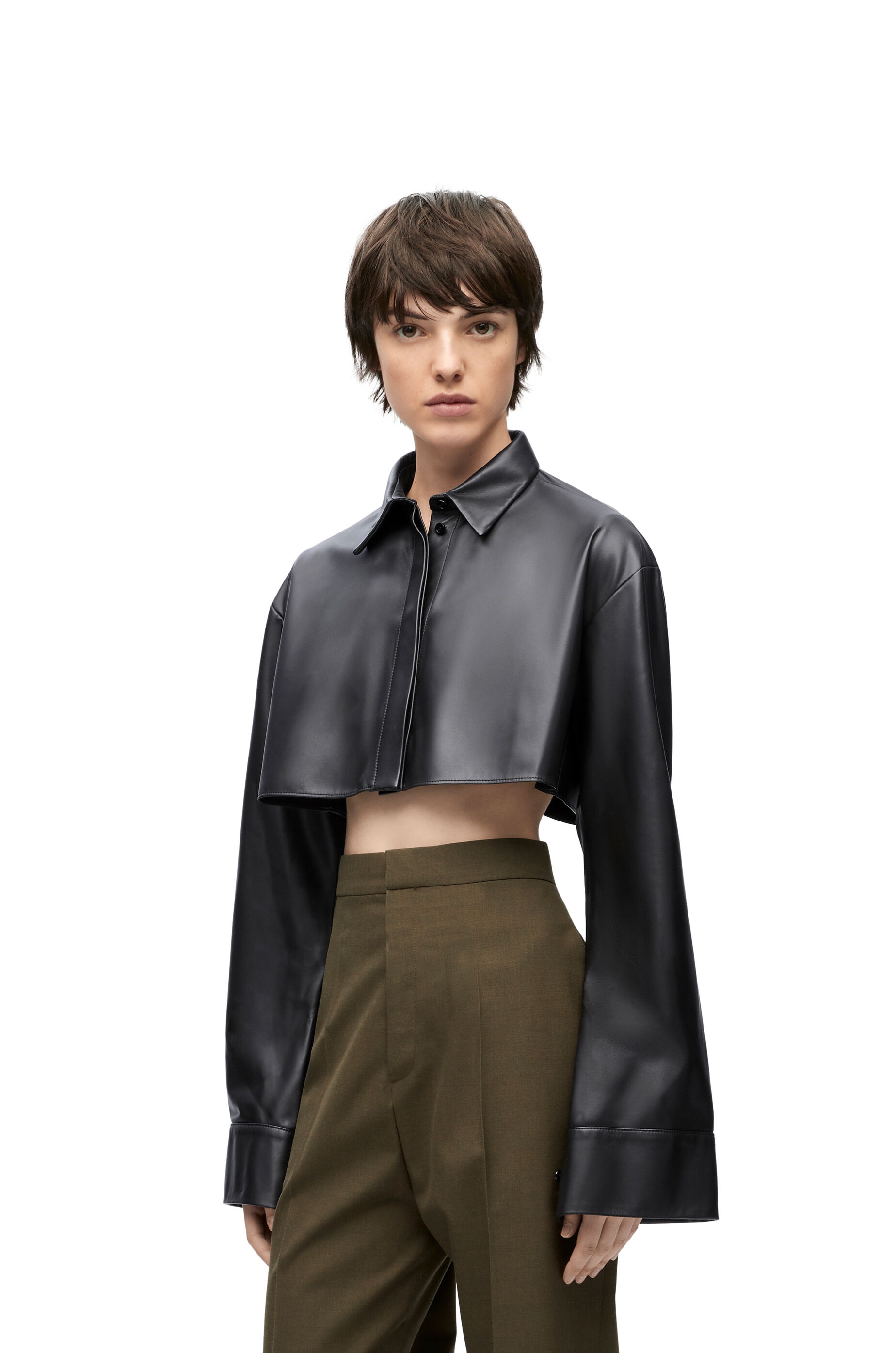 Cropped shirt in nappa lambskin - 3