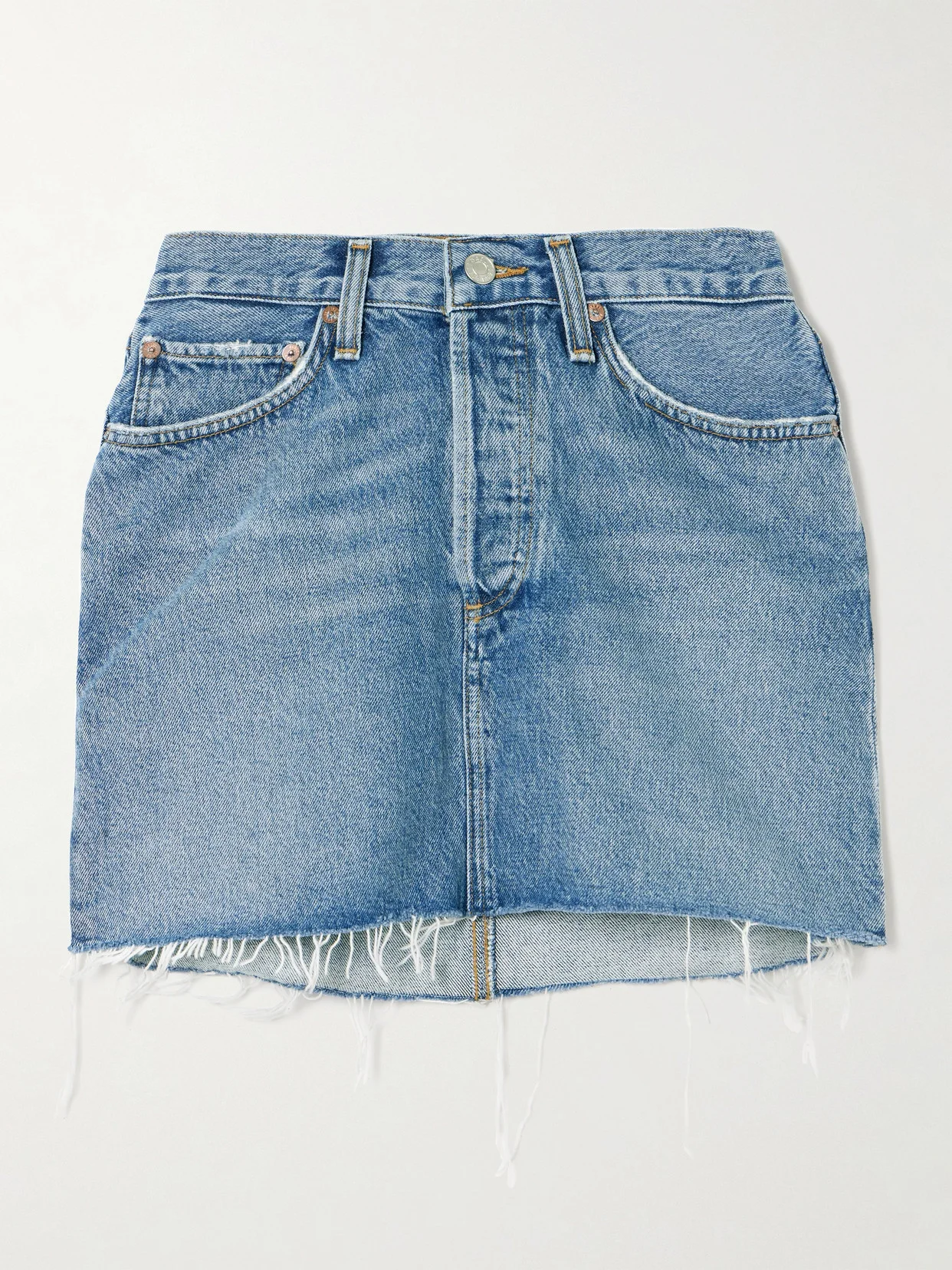 V-waist Frayed Denim Mini Skirt - 1