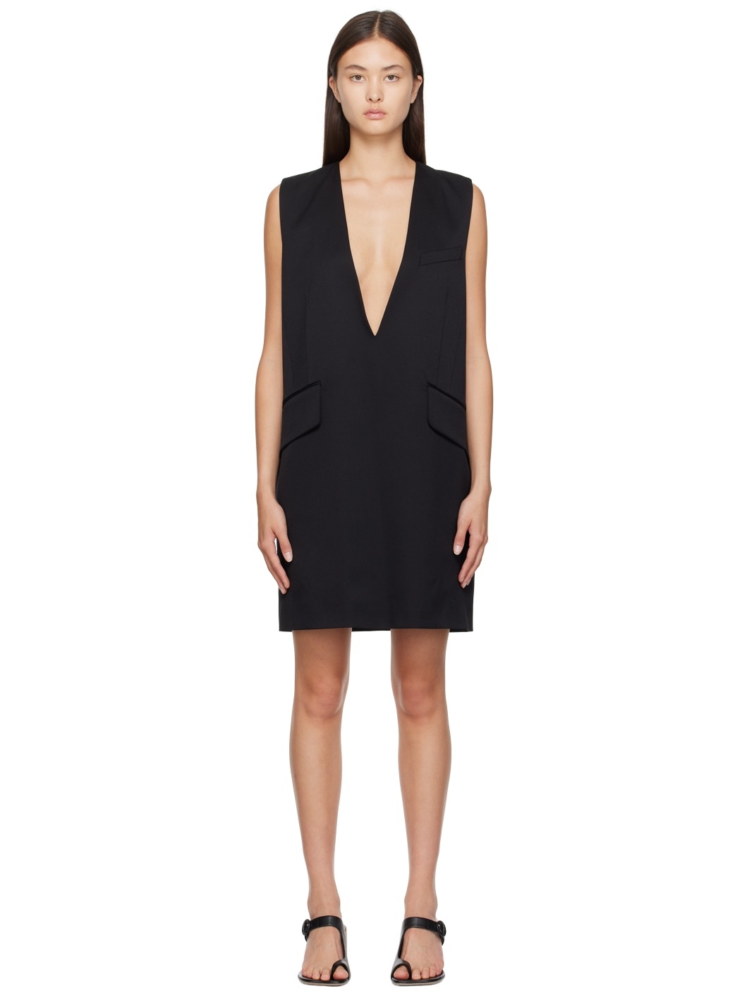 Black V-Neck Minidress - 1