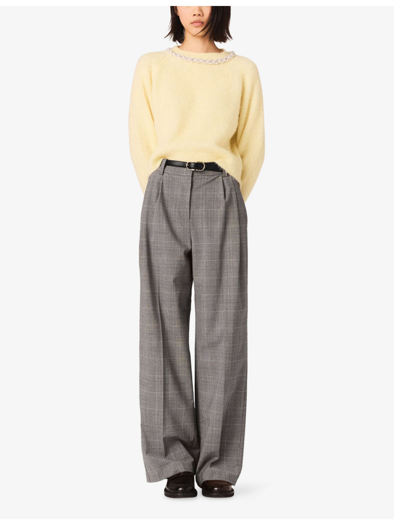 maje Necklace-Embellished Fluffy Knitted Jumper outlook