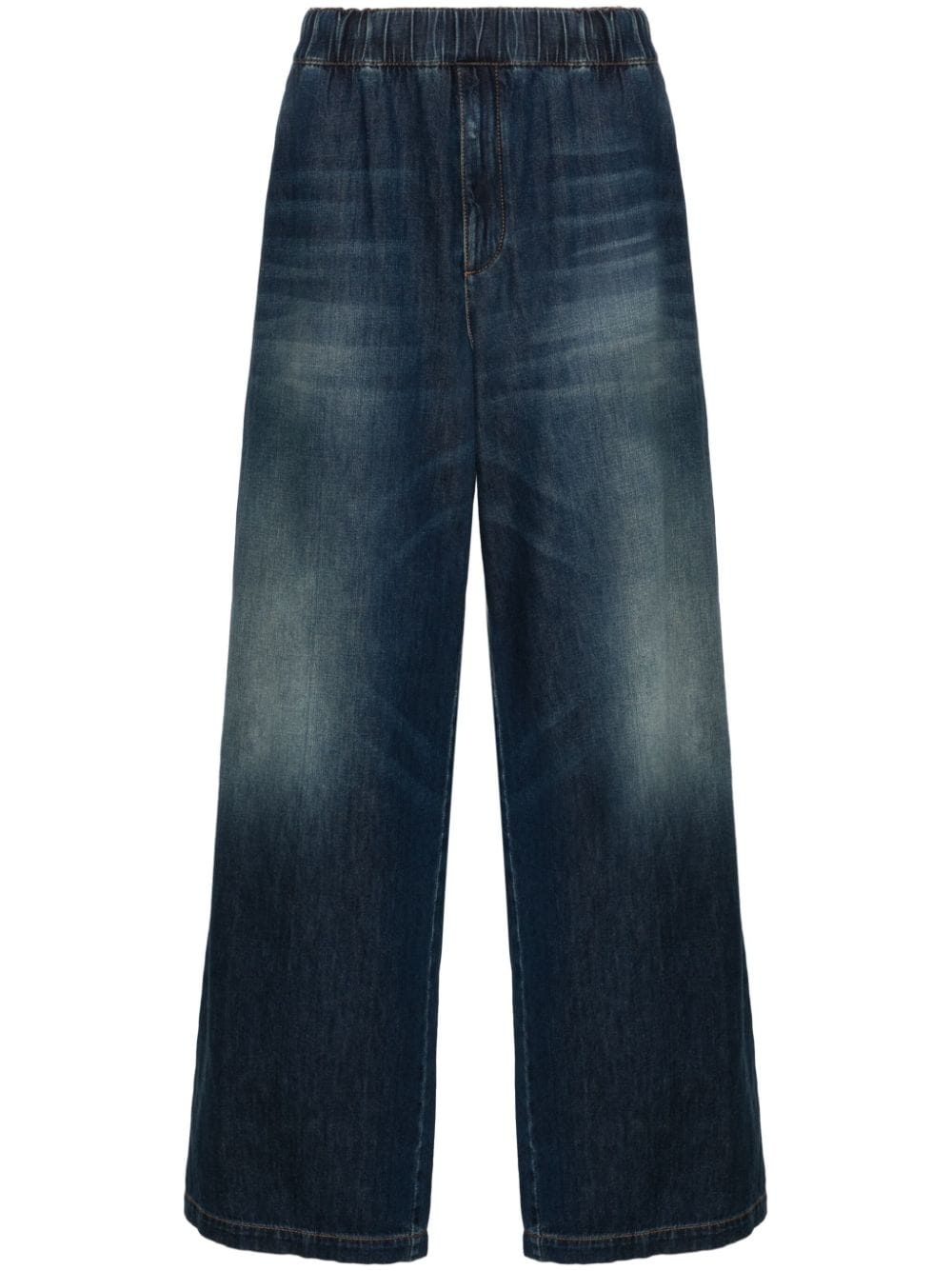 elasticated-waist wide-leg jeans - 1